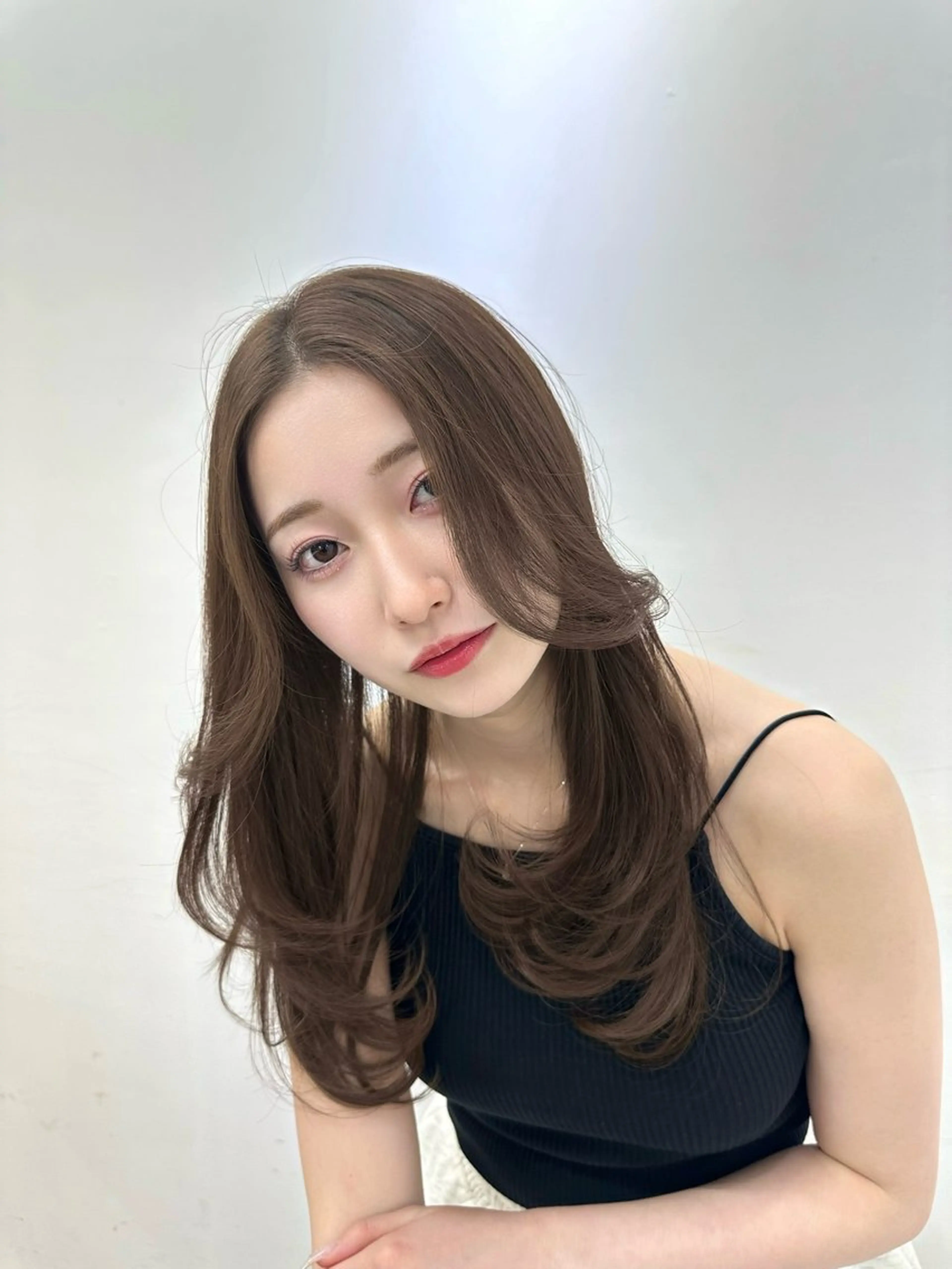 ロング カラー カット ヘアカラー トリートメント レイヤー 顔周り グレージュ/添田晃基のヘアスタイル
