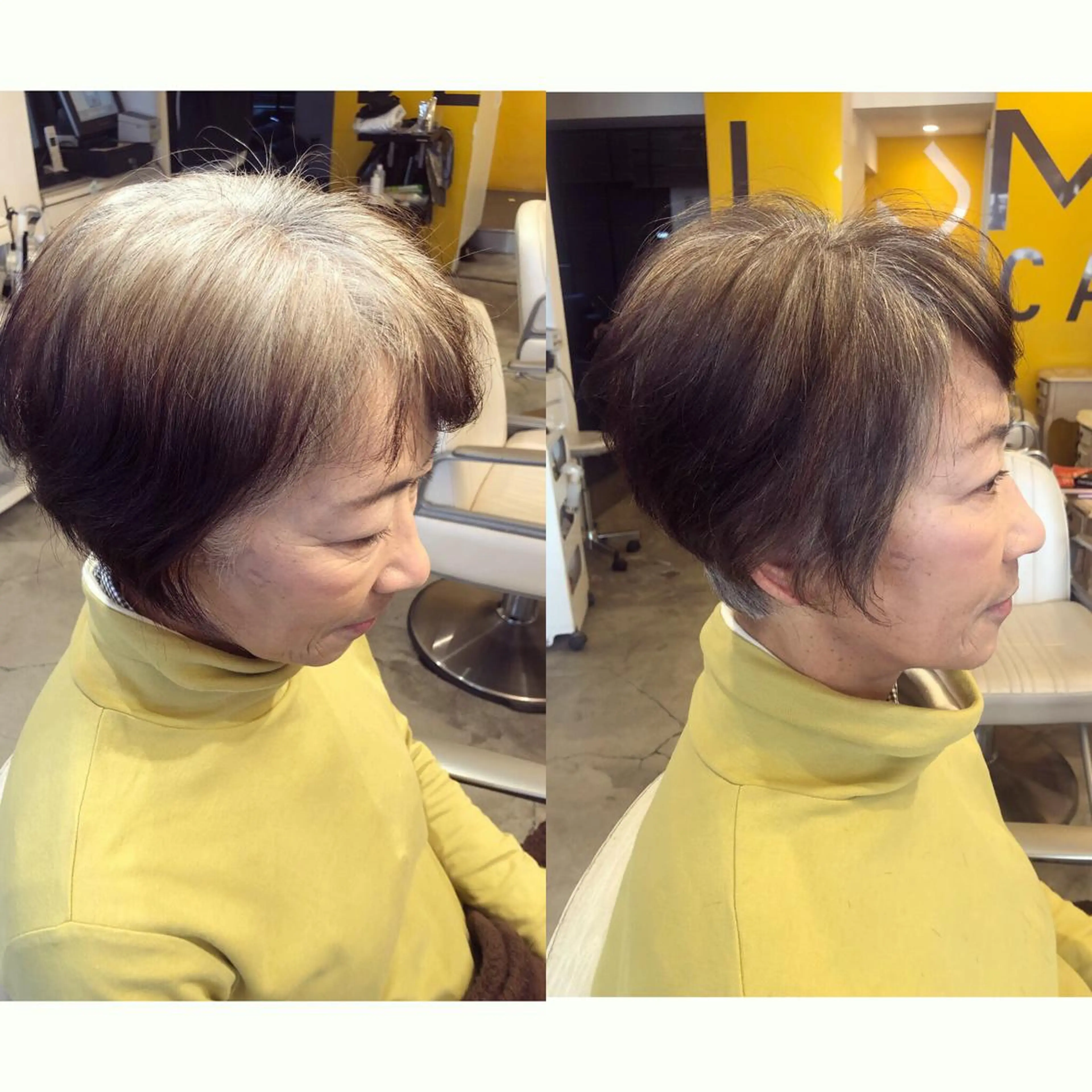 ✨おしゃれなグレイヘア✨ハイライトを入れた白髪ぼかしカラー➕骨格矯正カットグレイヘアに移行したい方!の写真
