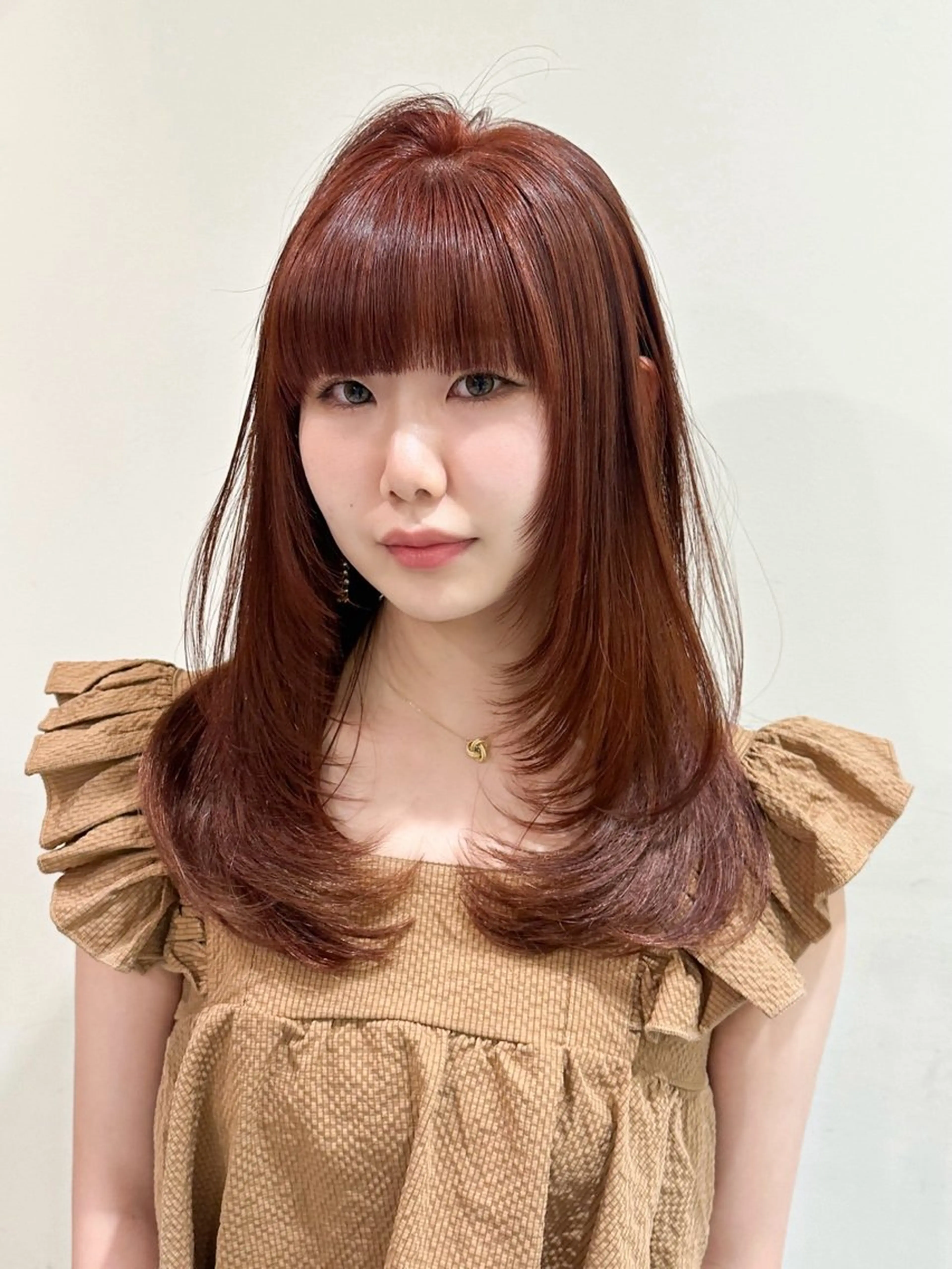 セミロング カラー オレンジ 🎗️似合わせ/小顔 顔周りカット/透明感のヘアスタイル