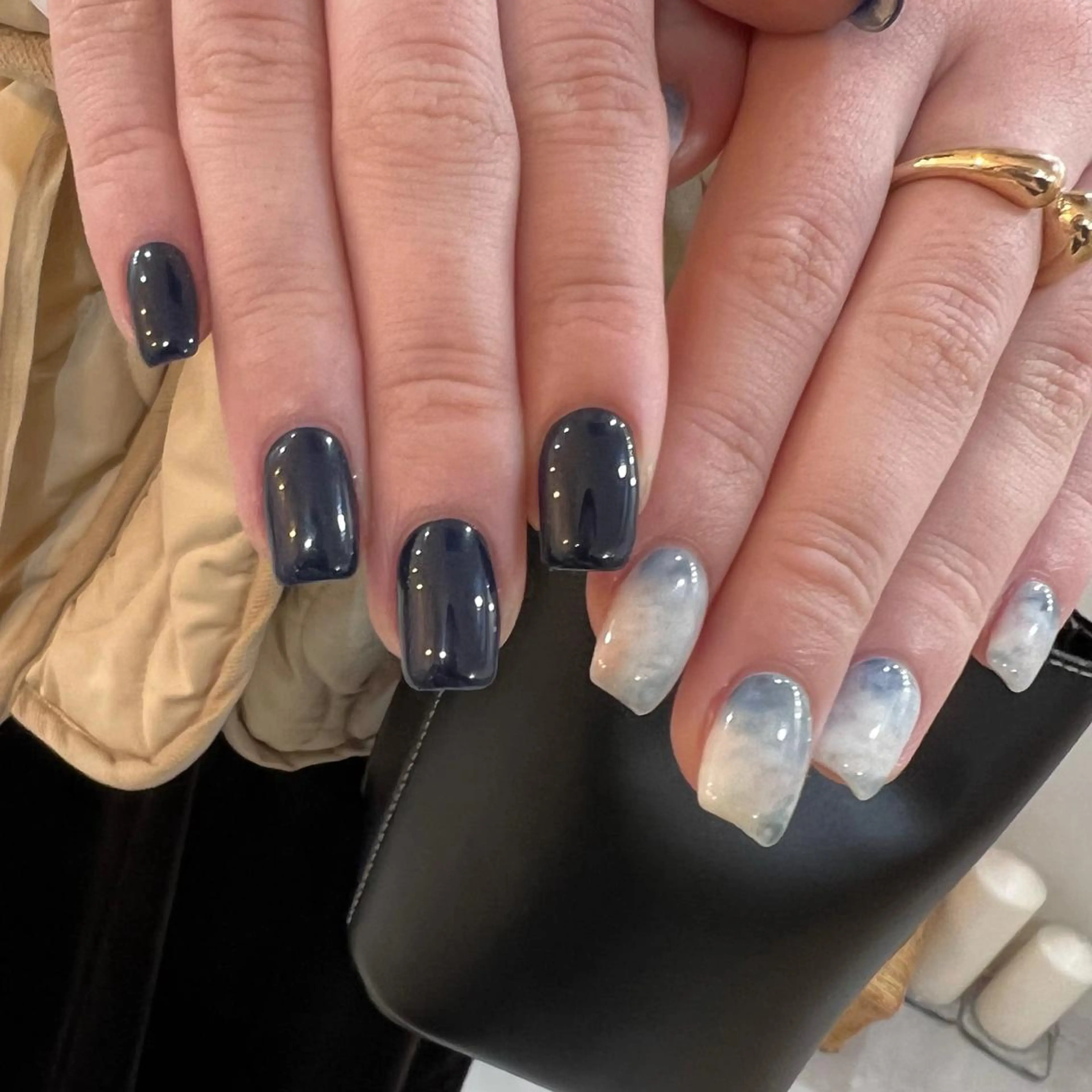 ネイル ブルー 大理石ネイル(マーブル) スクエアネイル 酒井 サカイのネイルデザイン