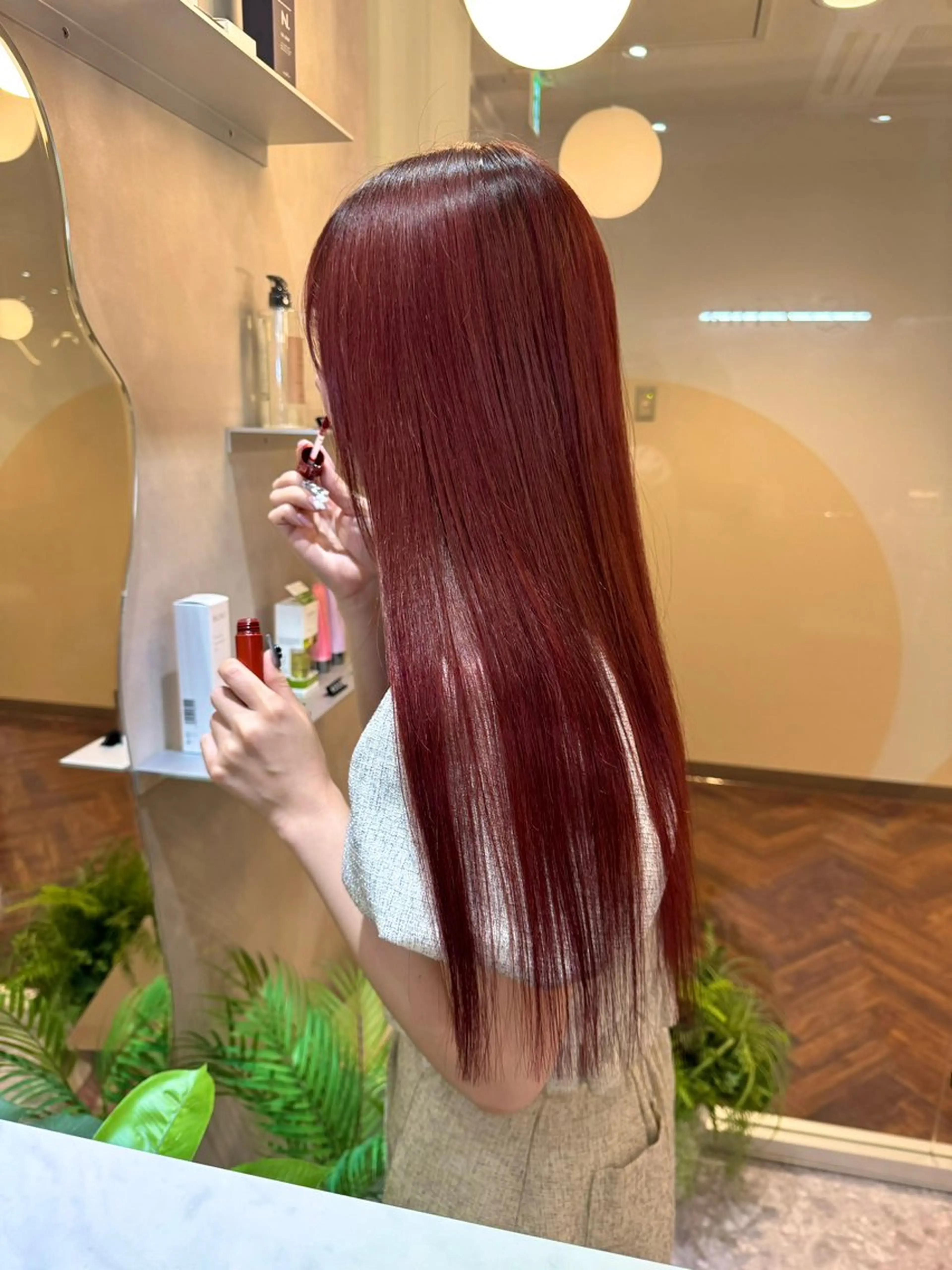 ロング カラー レッドカラー 韓国ヘア🇰🇷 松田光里のヘアスタイル