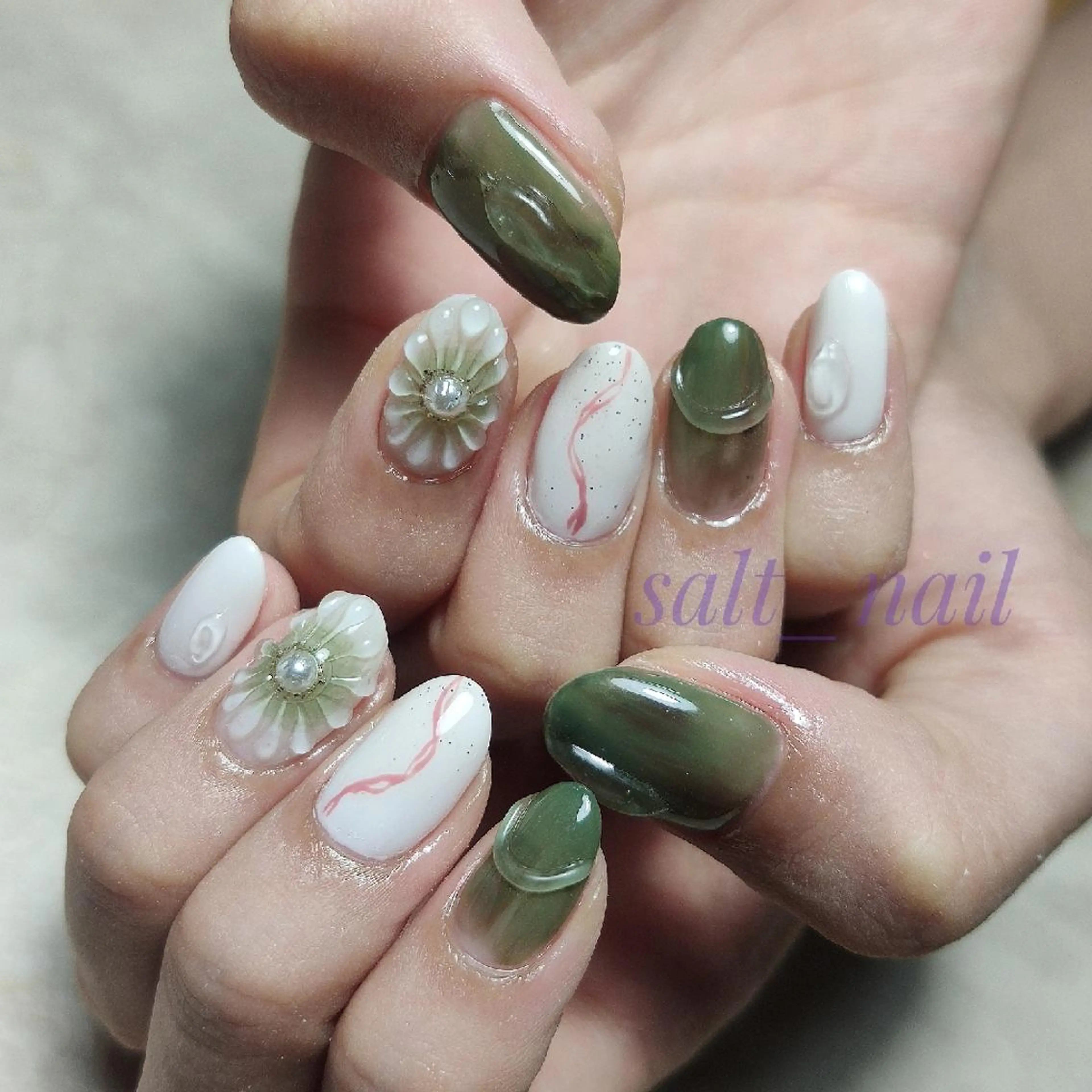 ネイル フラワーネイル ニュアンスネイル ぷっくりネイル ハンドネイル 個人サロン saltnailのネイルデザイン