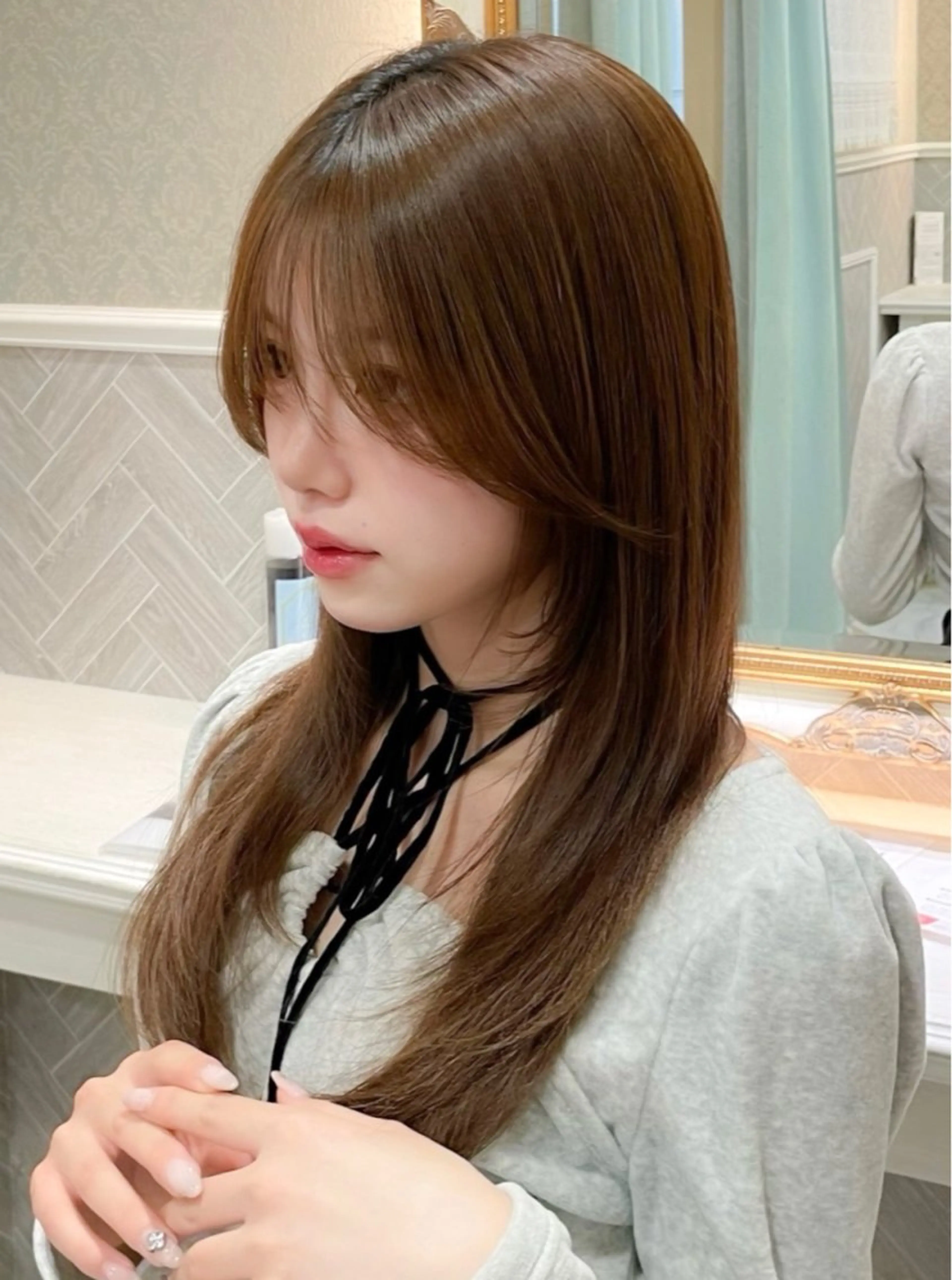 ロング 髪質改善 韓国風ヘア レイヤーカット ロング 縮毛矯正 カット ヘアカラー 縮毛矯正 トリートメント 美髪縮毛矯正🤍 髪質改善/Shinaのヘアスタイル