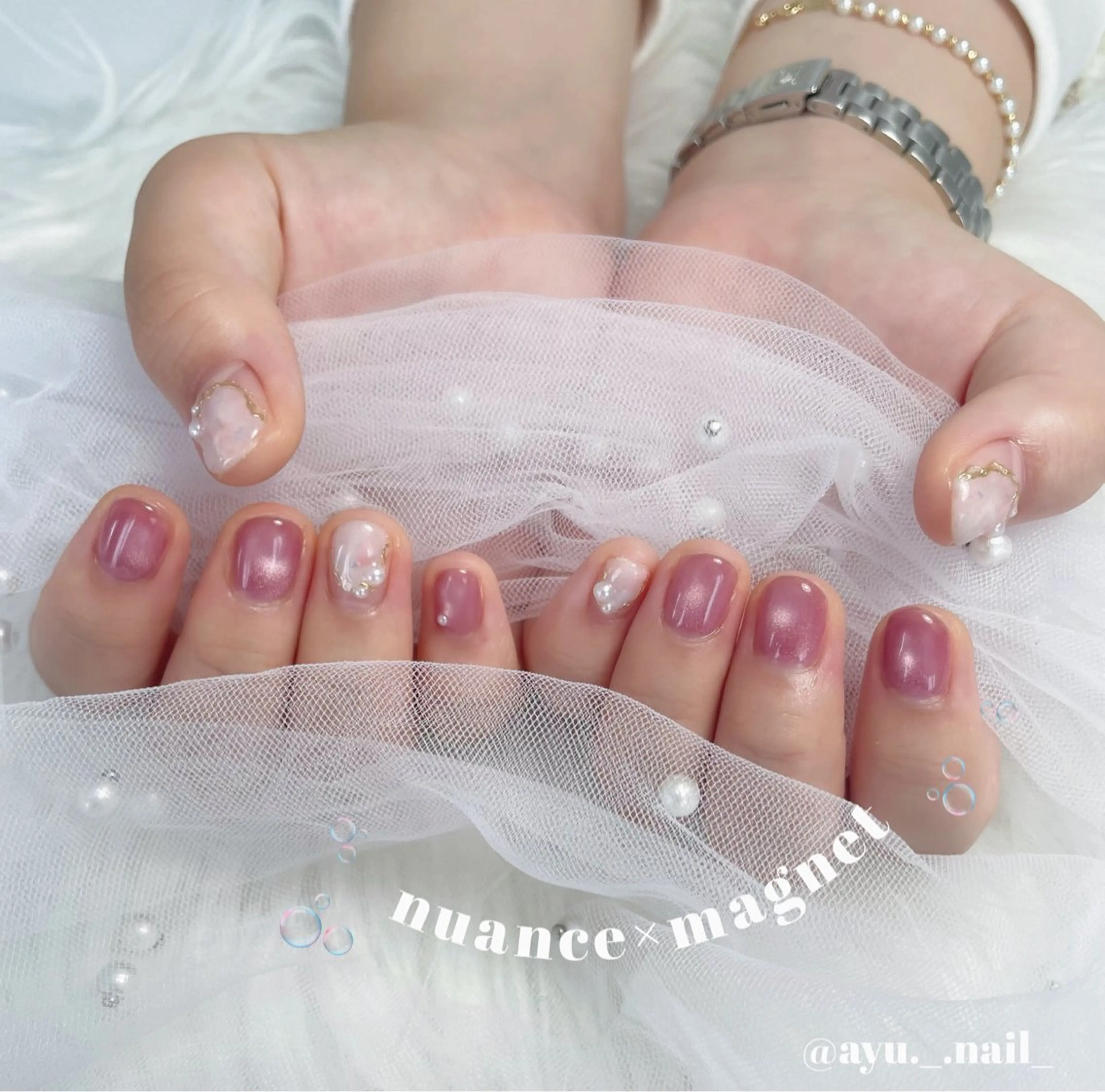 ネイル あゆ🎀/ワンホンネ イル/痛ネイルのネイルデザイン