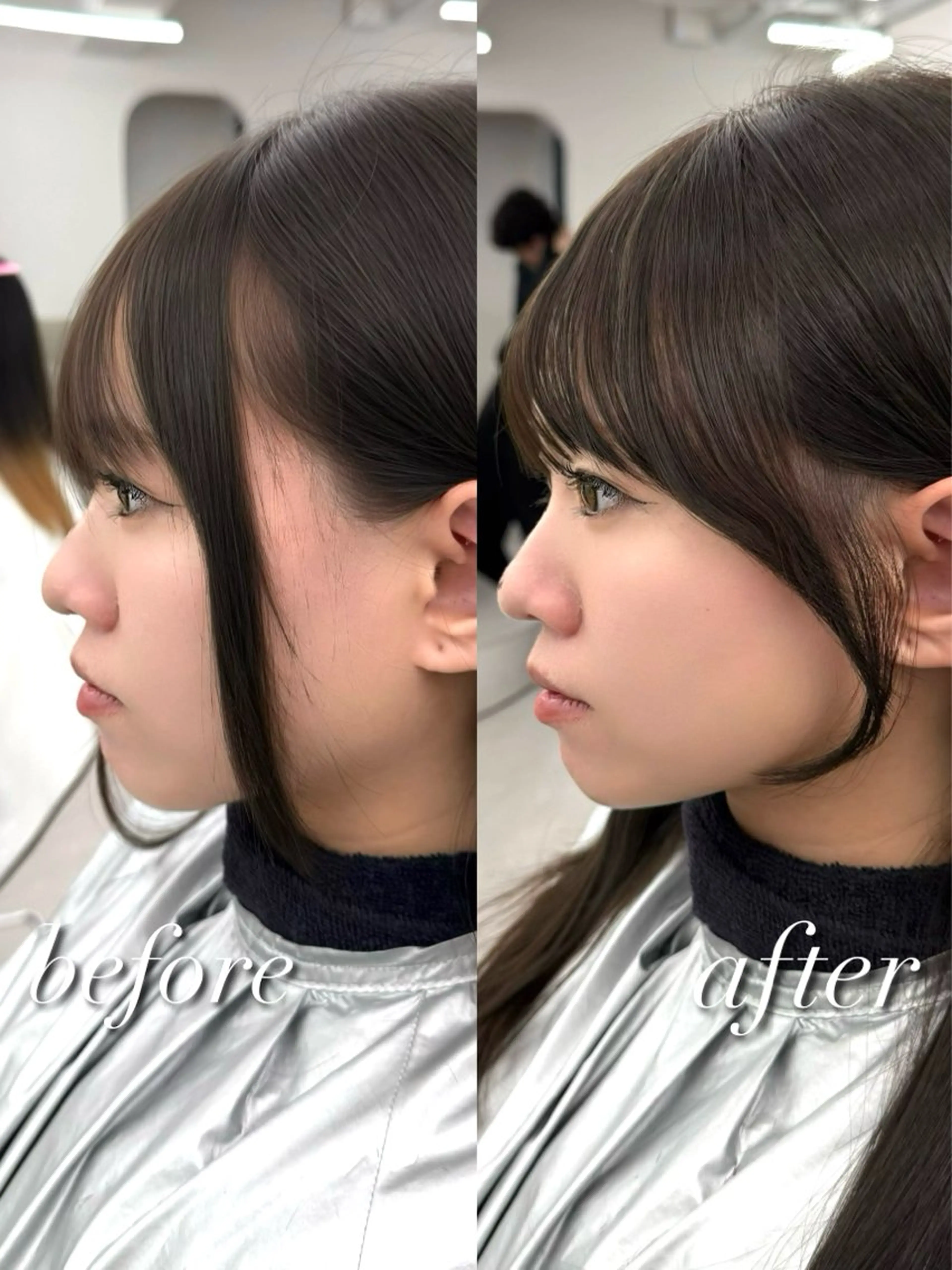 セミロング 韓国風ヘア レイヤーカット カット ヘアカラー トリートメント 失敗しない顔まわり× 小顔補正レイヤー難波のヘアスタイル