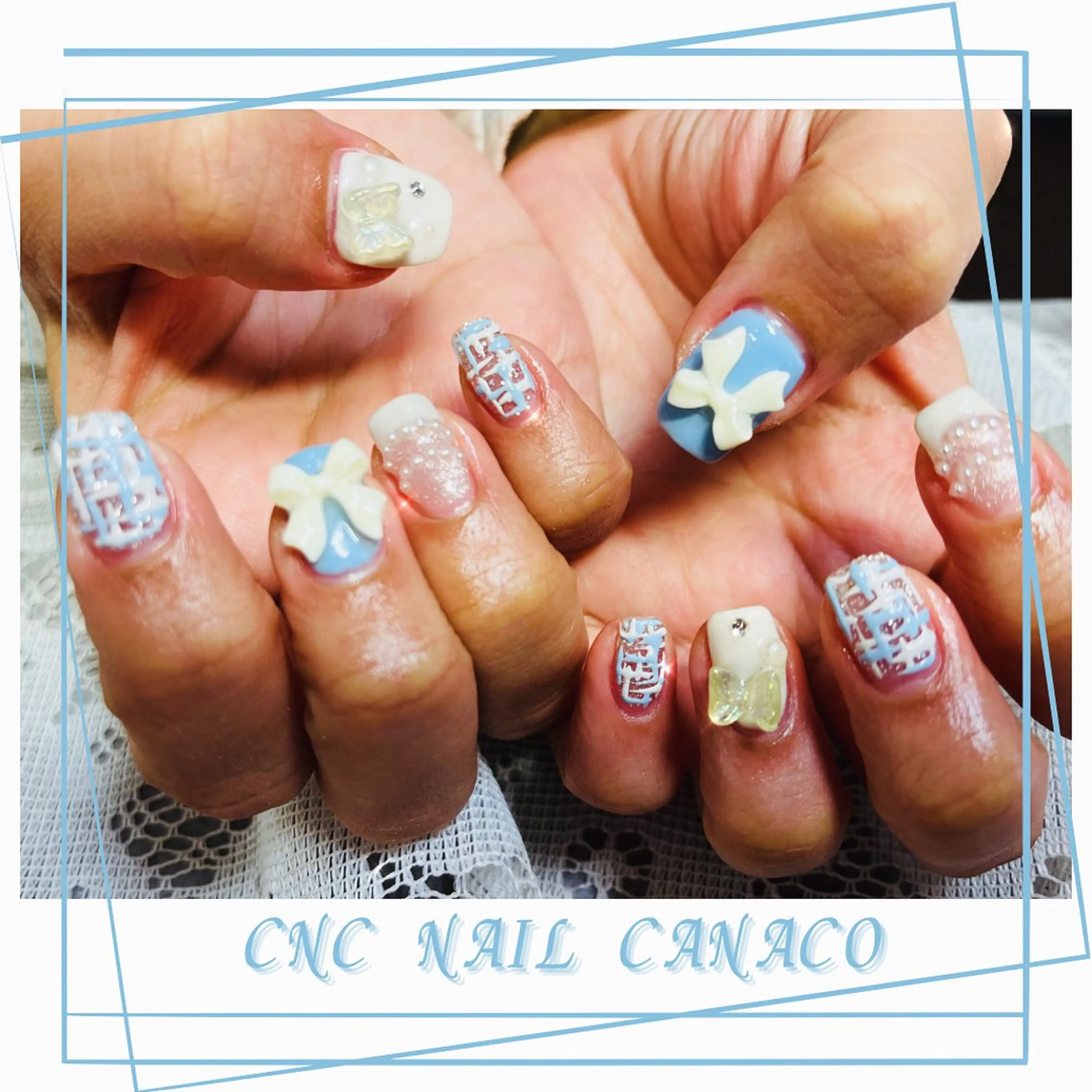 ネイル アートネイル 持ち込み リボン ストーンネイル ハンドネイル ハンドケア Felice所属・ベテランネイル cnc  nailのネイルデザイン