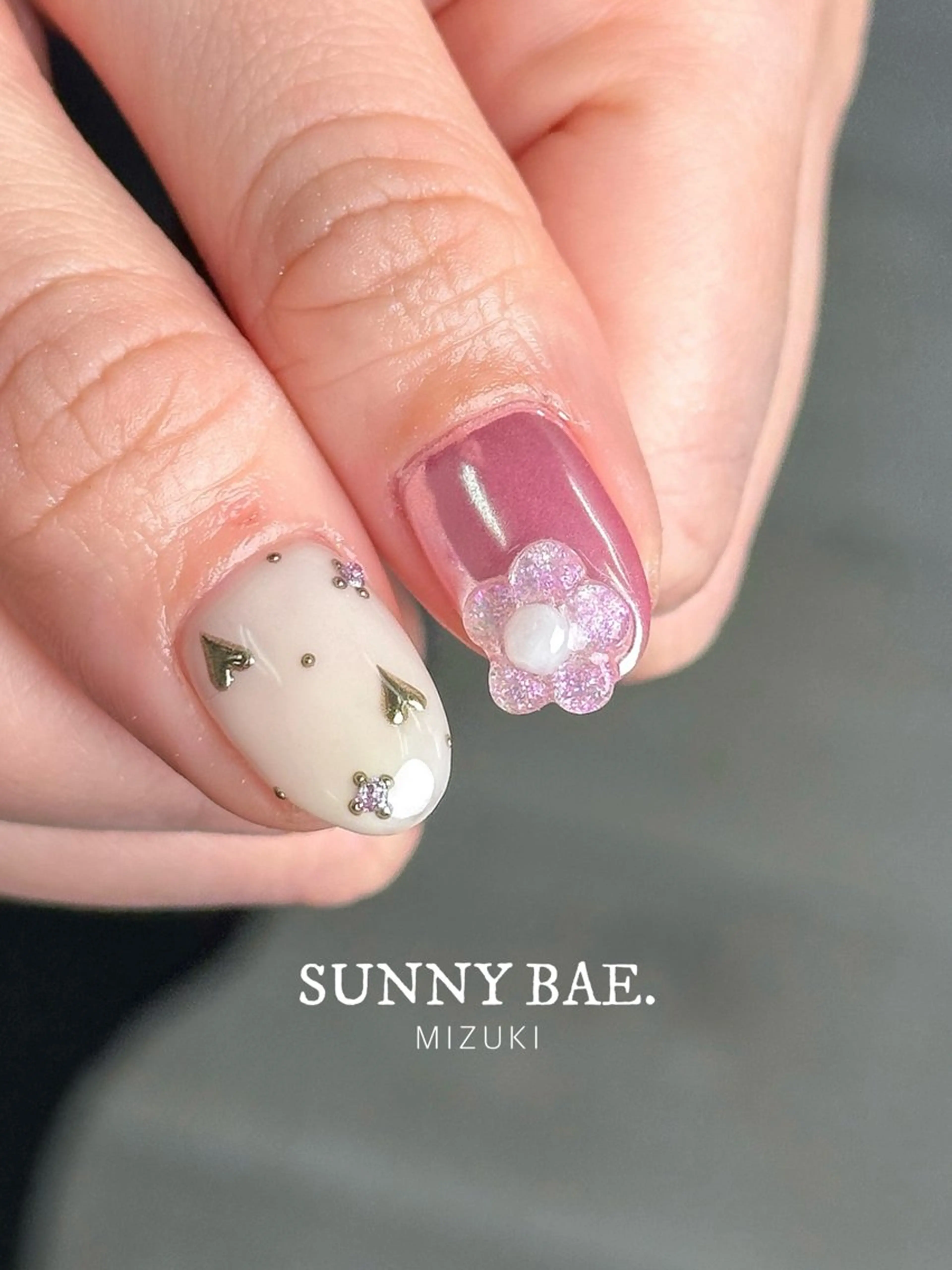 ネイル フラワーネイル ジェルネイル ハート ピンク 春ネイル ハンドネイル SUNNY BAE. 🌼MIZUKIのネイルデザイン