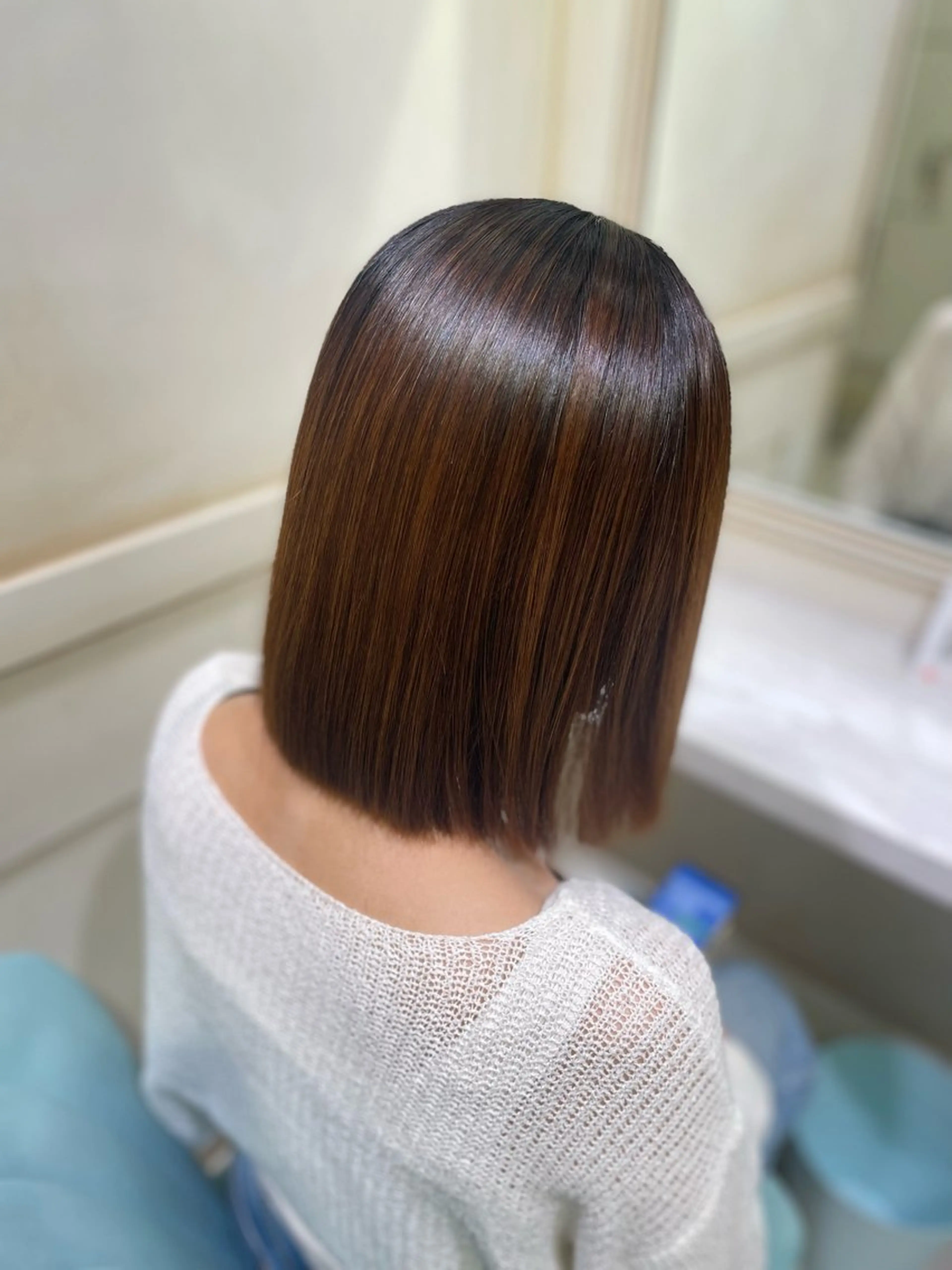ミディアム 切りっぱなしボブ ボブ 縮毛矯正 🌷ピンク/韓国風 暖色カラー ゆい🌷のヘアスタイル