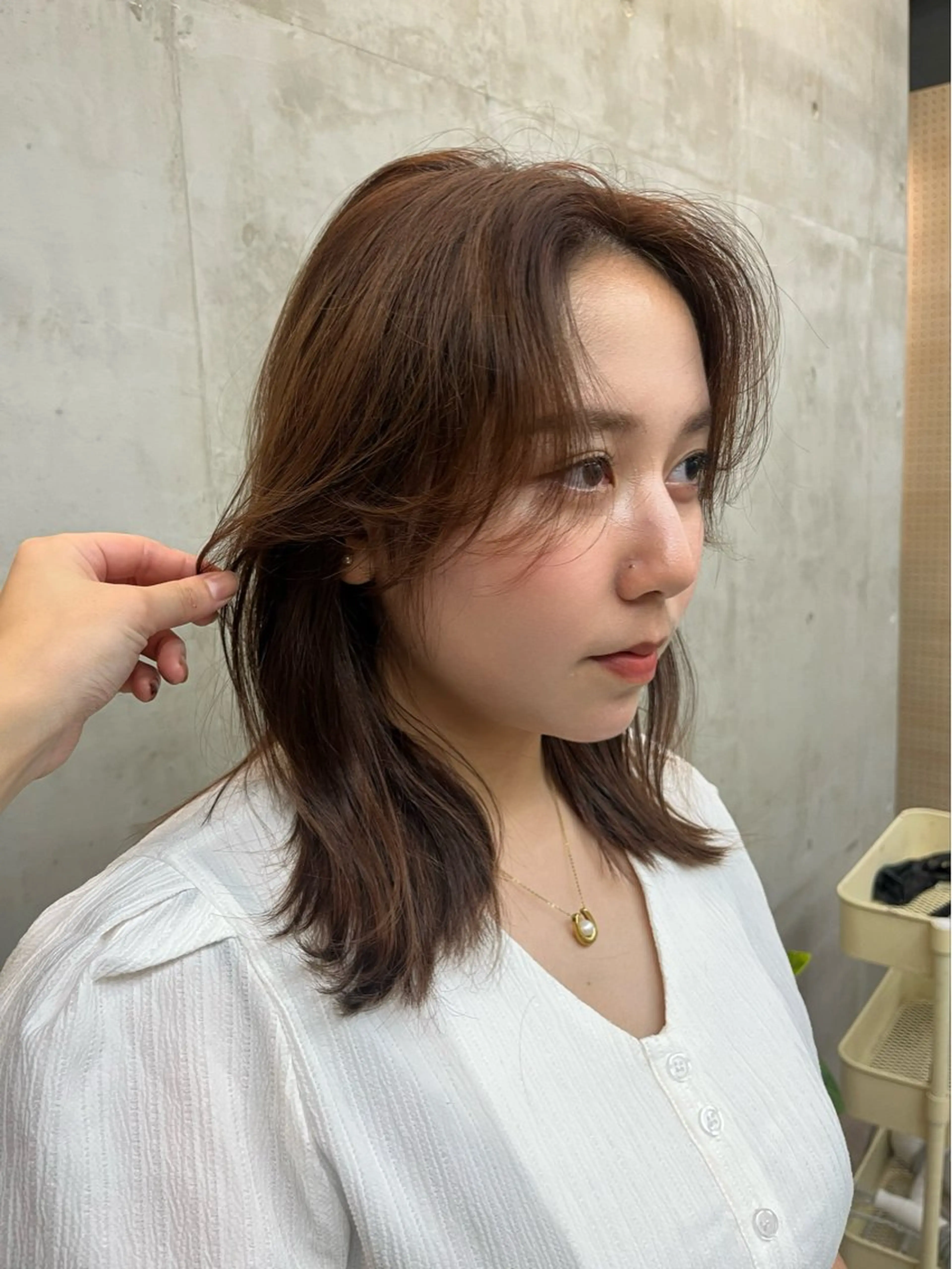 ミディアム 顔周りカット カット SALT WATER所属・🫐 𝐌𝐚𝐨 🫐ボブモデル募集のヘアスタイル