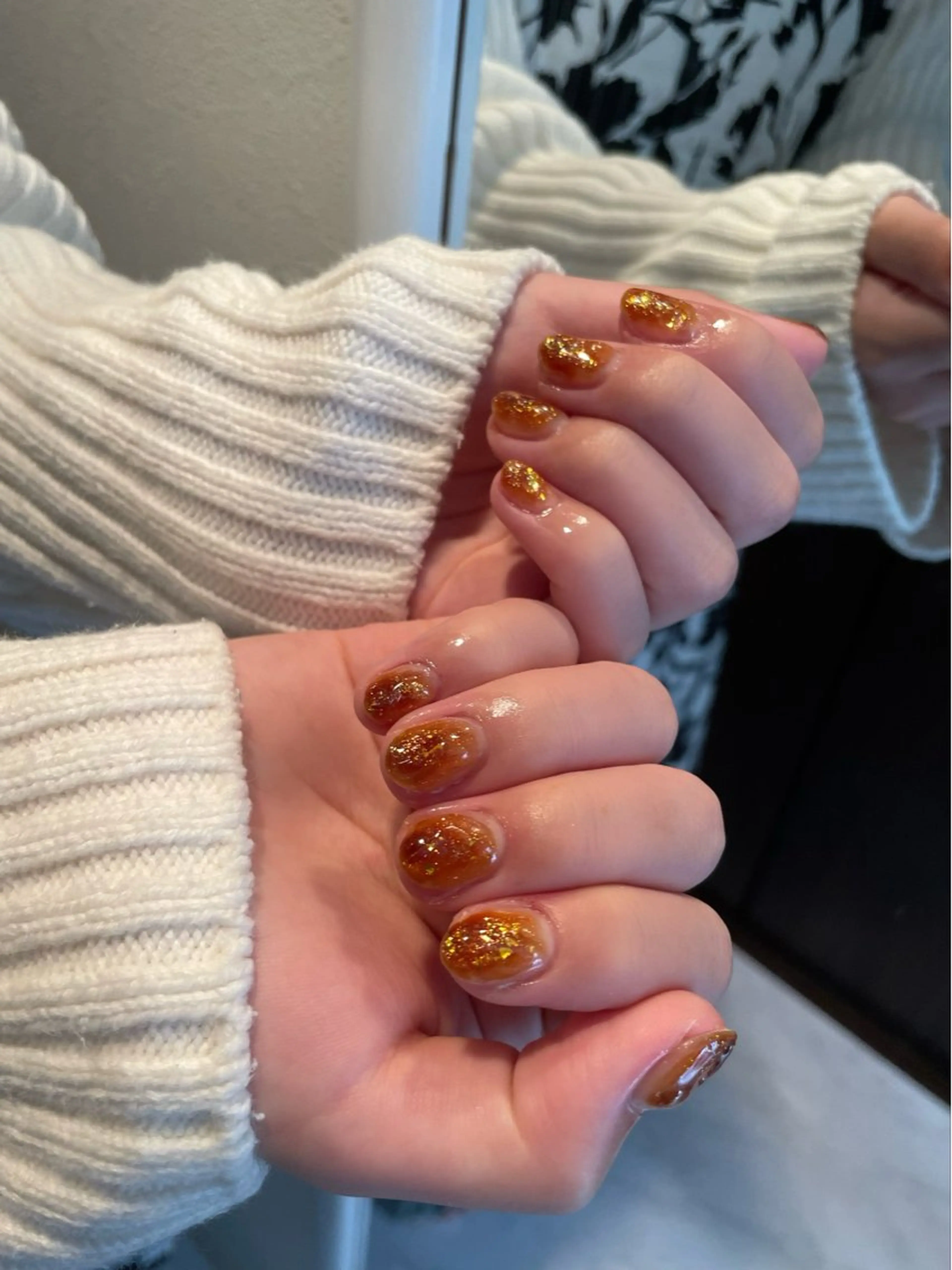 ネイル ブラウン ジェルネイル ラメ(グリッター) ハンドネイル Nail salon 🎀Angeのネイルデザイン