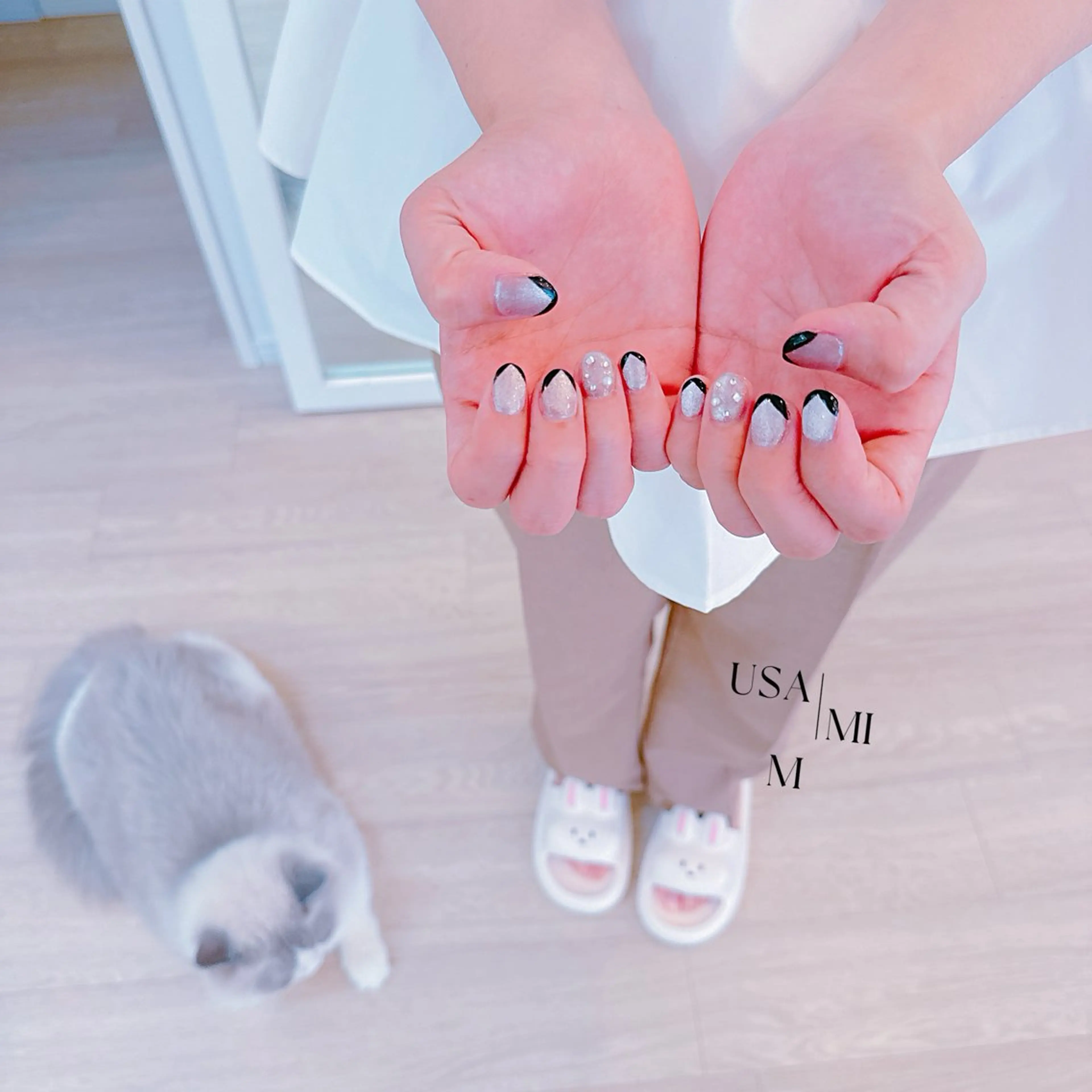ネイル 💕🐰うさみみ🐰 💕猫と触れ合い✨のネイルデザイン