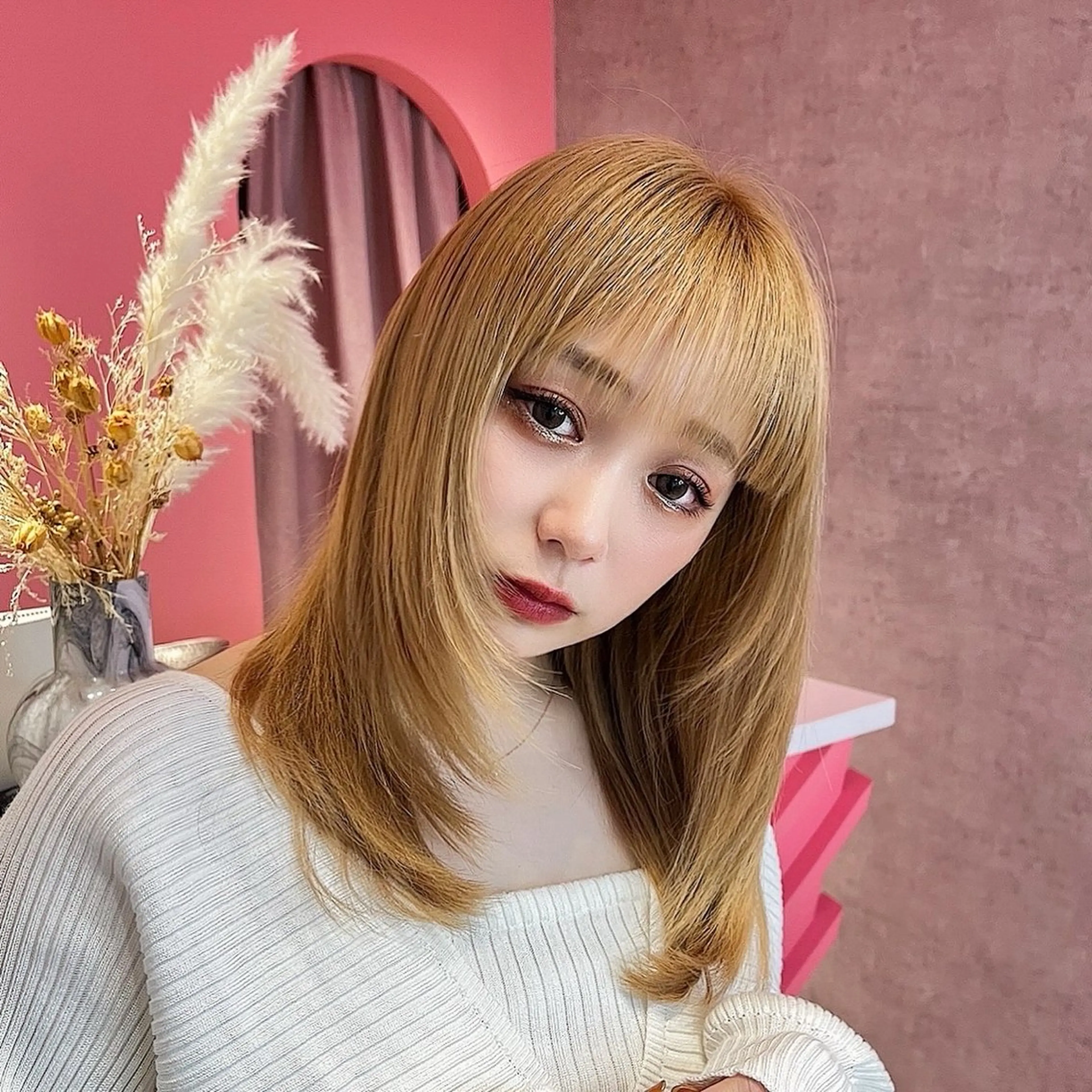 ミディアム カラー カット トリートメント 山崎/ボブ縮毛矯正 レイヤー髪質改善のヘアスタイル