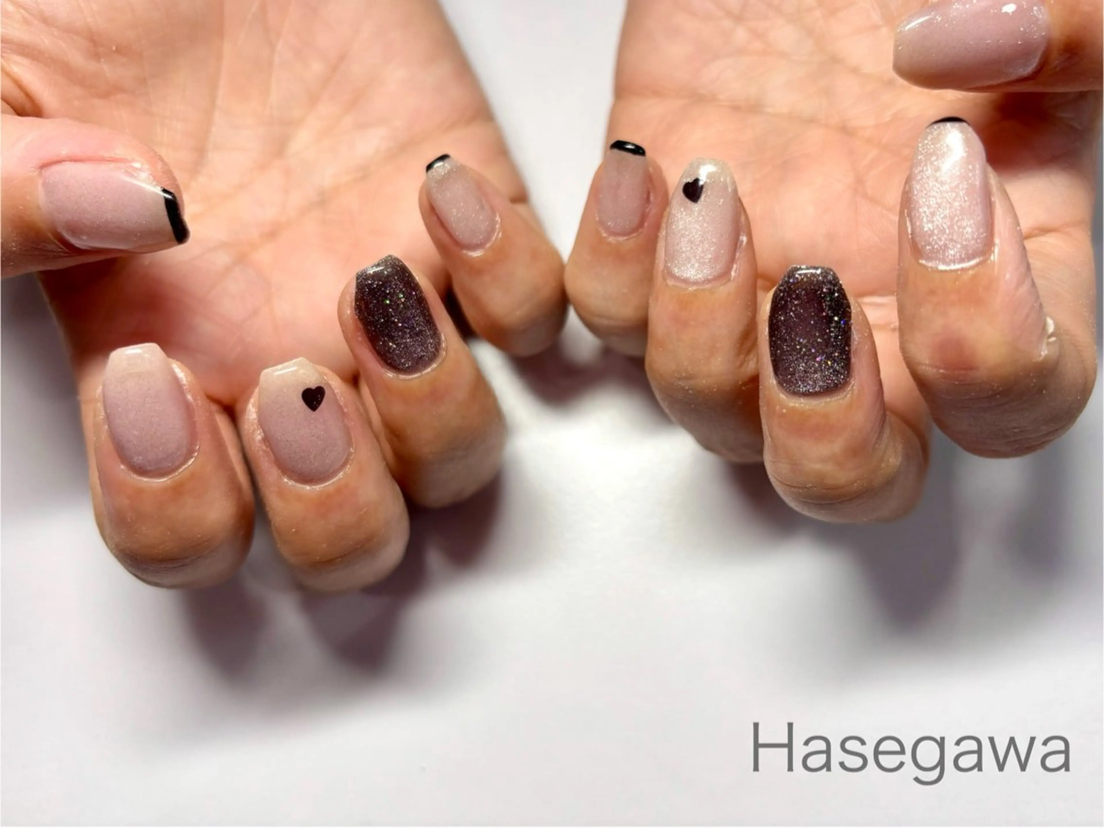 ネイル フレンチネイル ハート マグネットネイル ハンドネイル DROP所属・DROP 長谷川のネイルデザイン