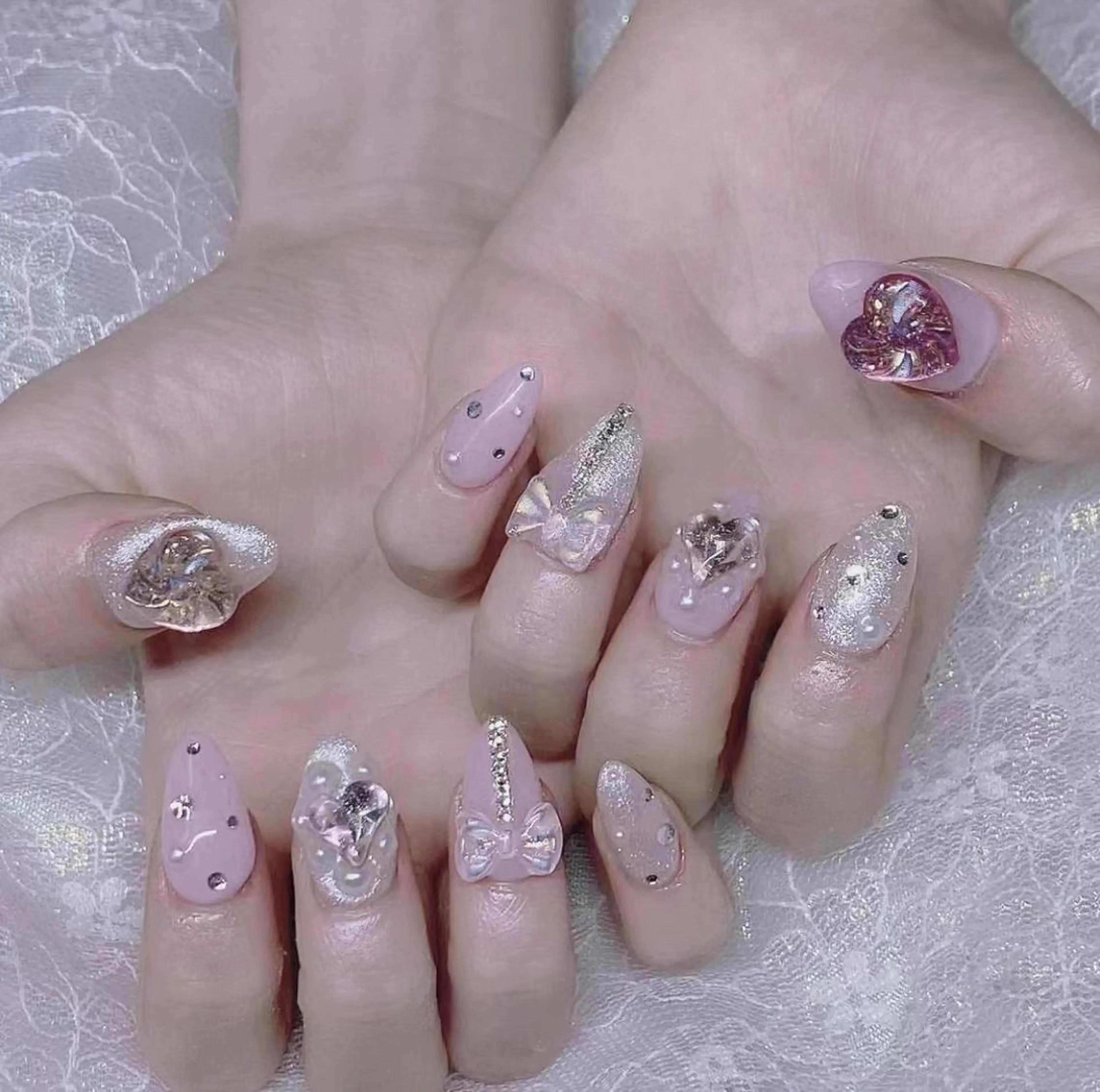 ネイル クリアネイル ジェルネイル ハート キラキラネイル ピンク Babarla Nailのネイルデザイン