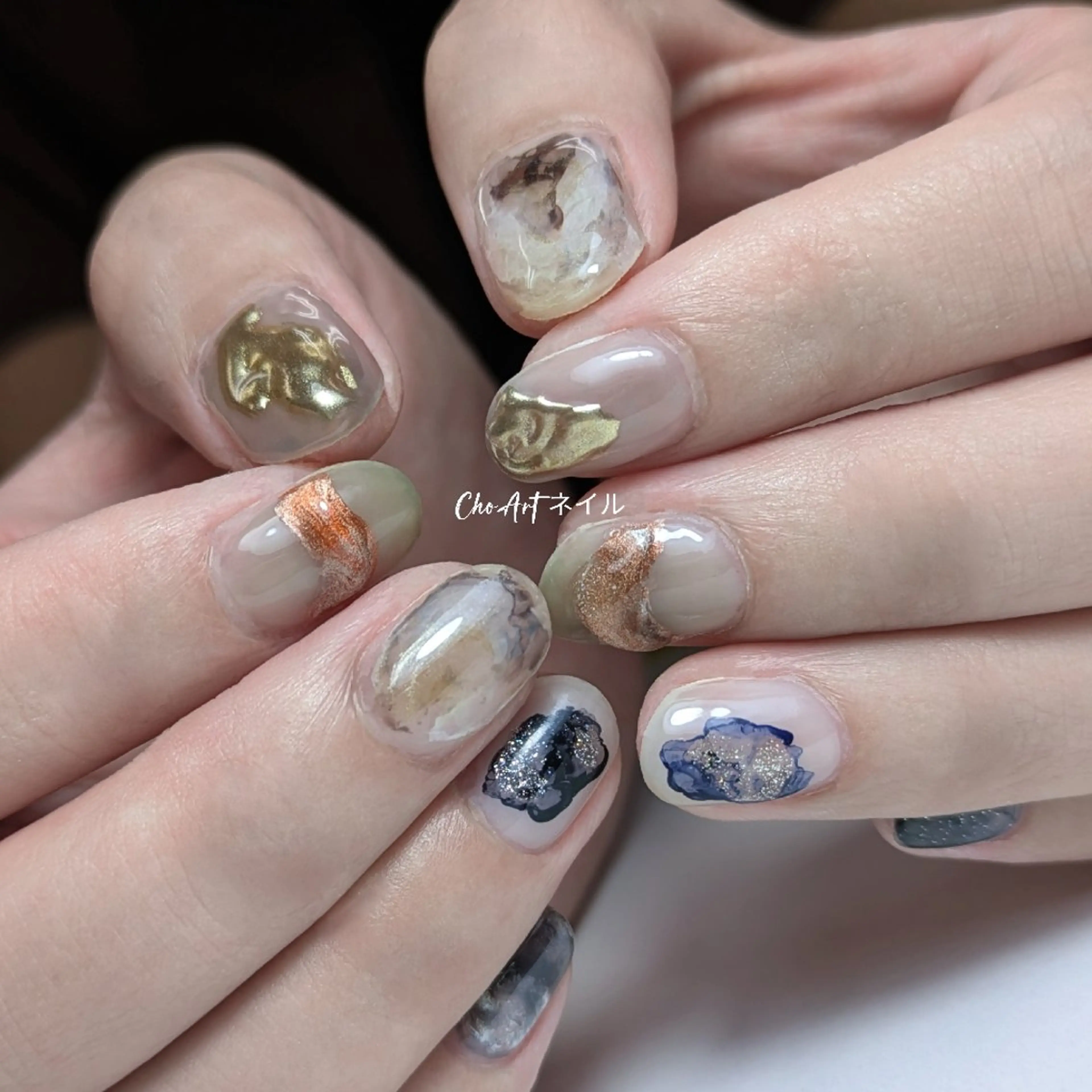 ネイル アートネイル ジェルネイル ゴールド ミラーネイル 持ち込み Cho Artネイル所属・Cho Art ネイルのネイルデザイン
