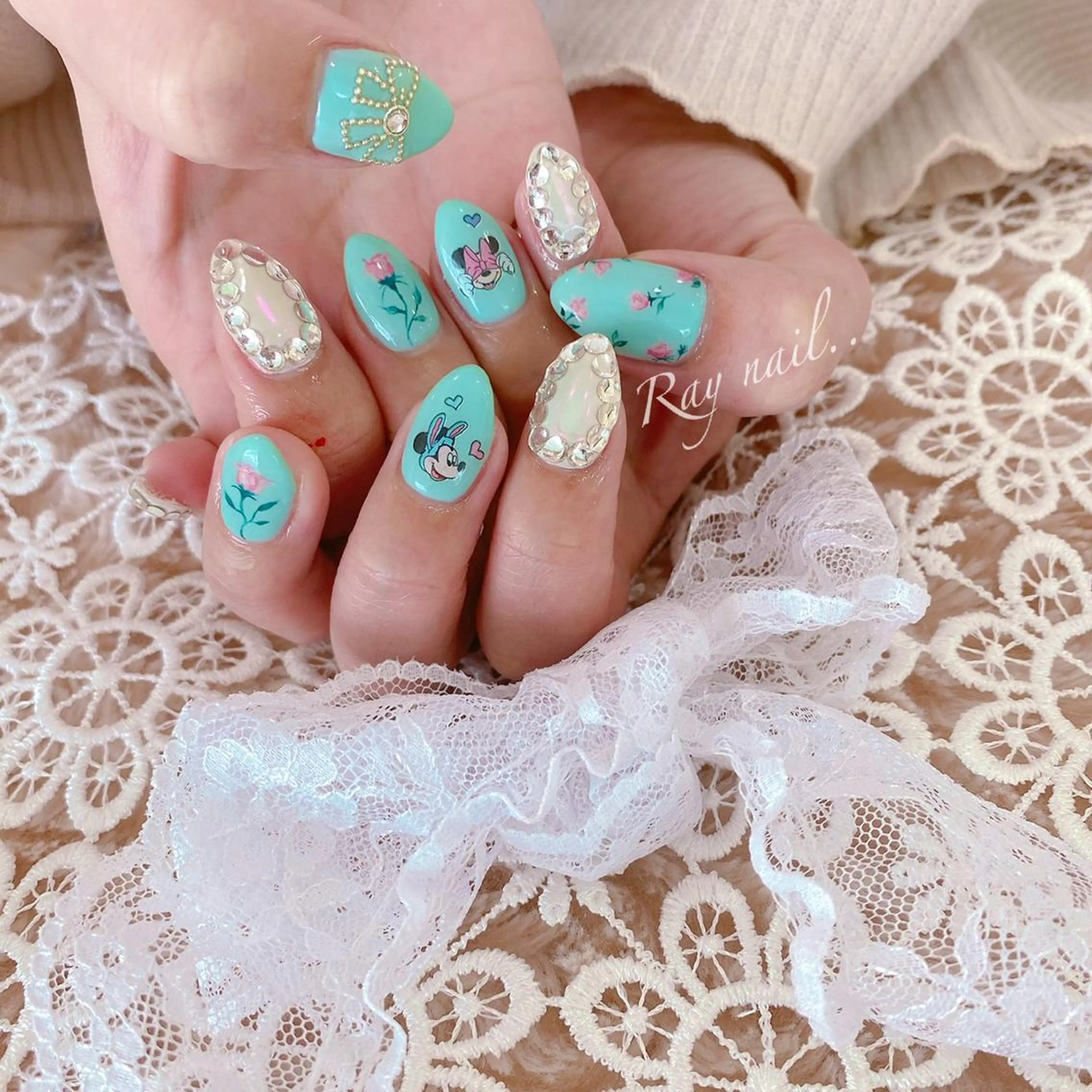 ネイル グリーン 持ち込み nail salon  ∞ mikanal ∞所属・nailsalon ∞ ﾐｶﾅﾙ ∞のネイルデザイン