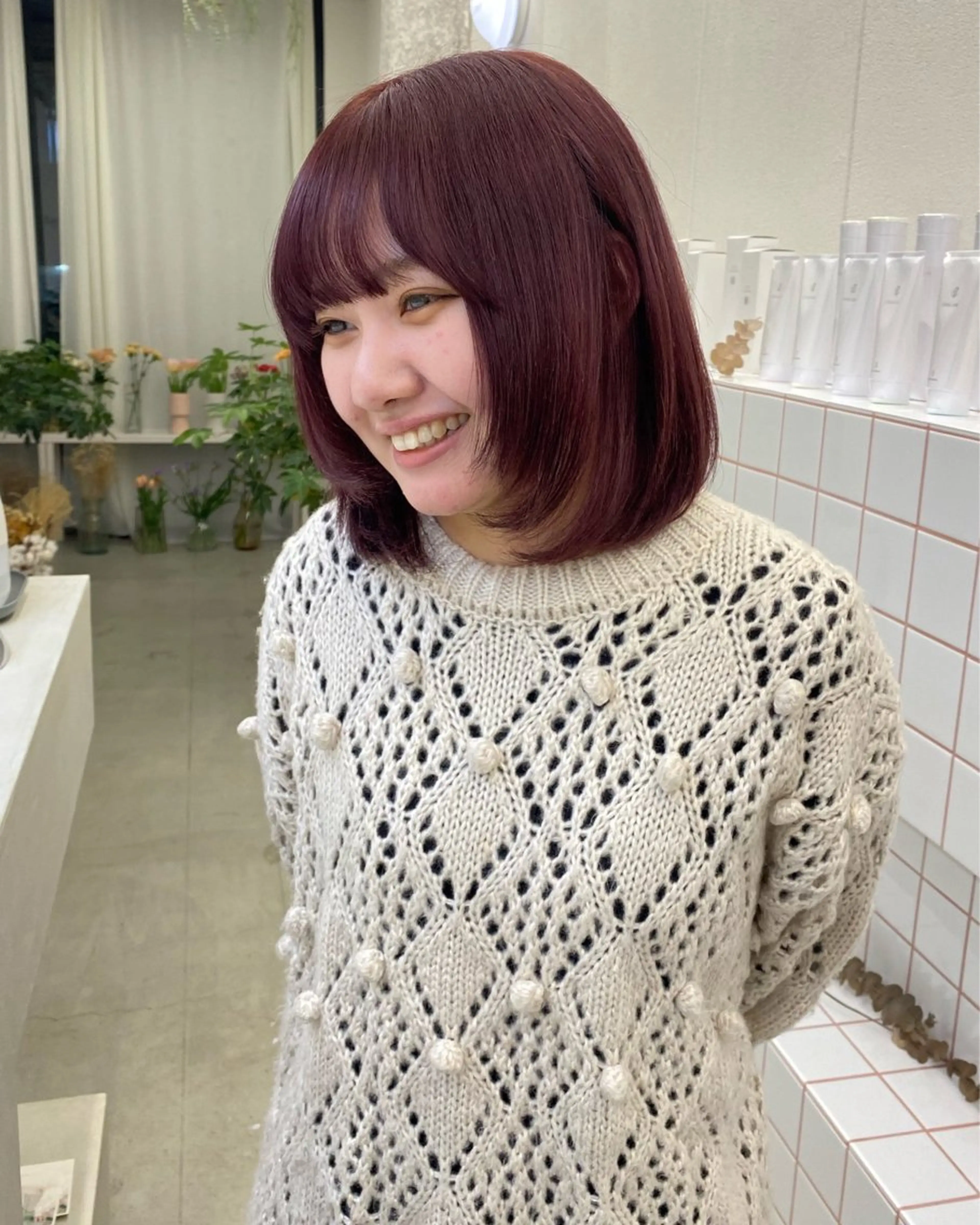 ミディアム カラー カシス ピンクカラー NIKO/名古屋/ 伏見/花屋併設のヘアスタイル