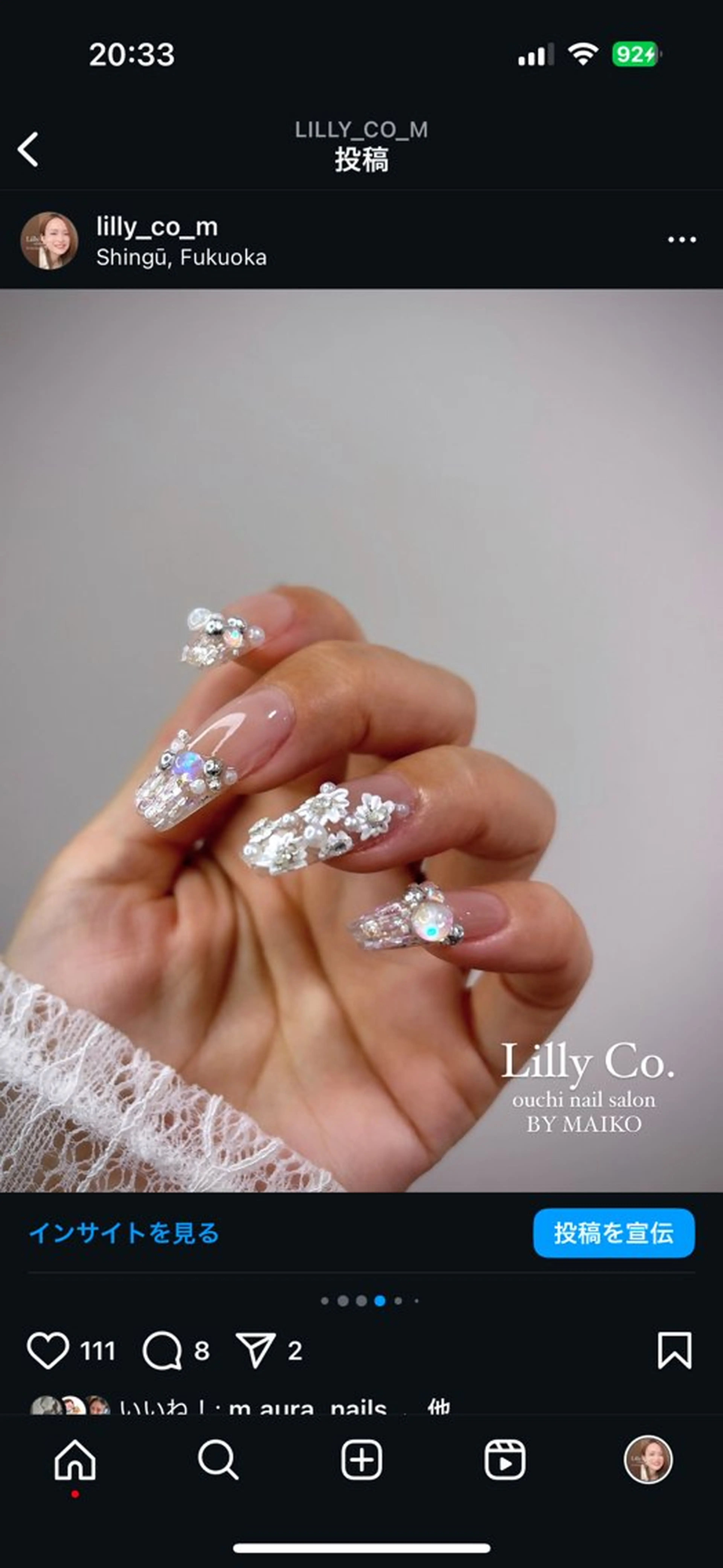 ネイル フラワーネイル レース ハンドネイル ハンドケア Lilly Co.のネイルデザイン