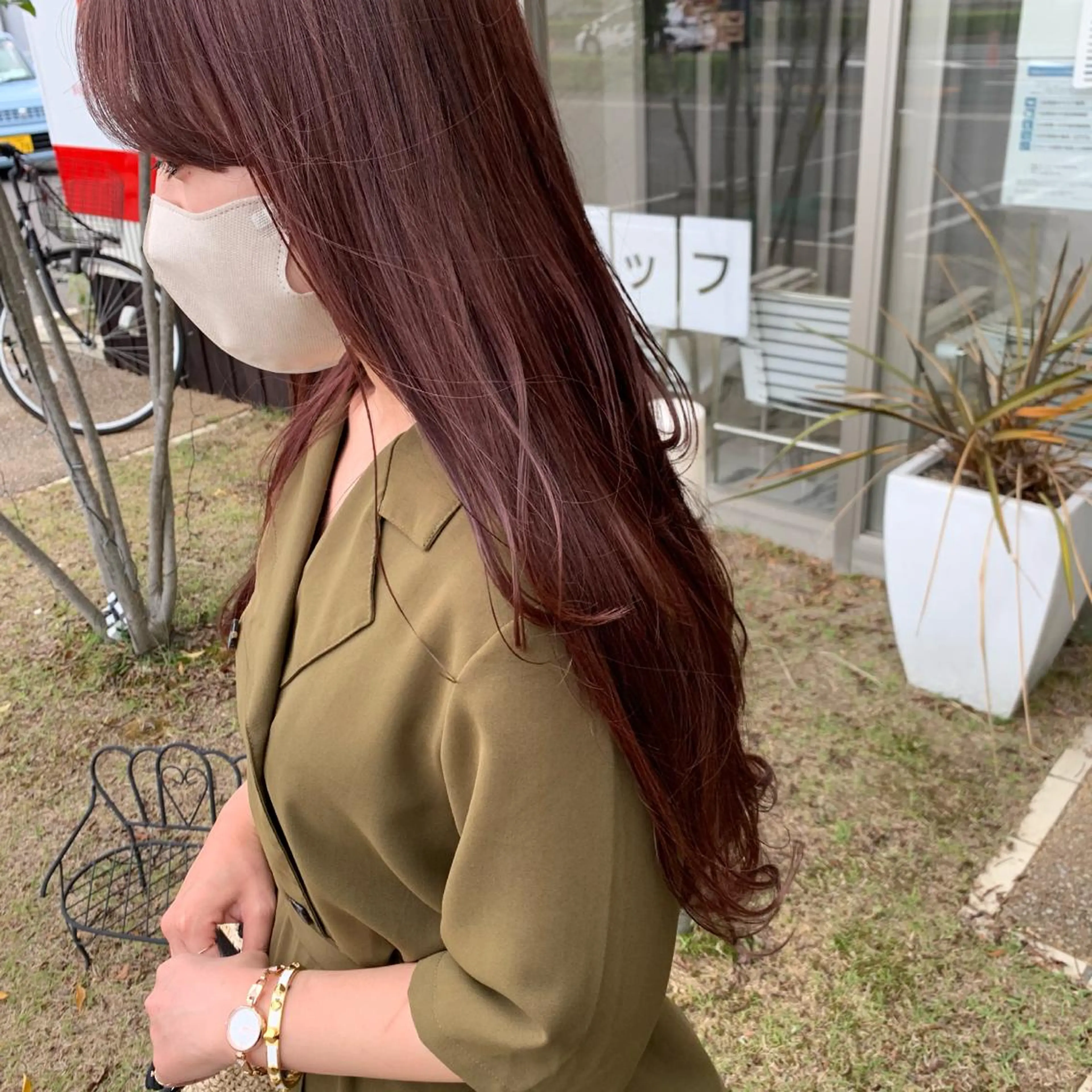 ロング カラー ブリーチ ブリーチなしカラー ピンクカラー 畠山 華奈のヘアスタイル