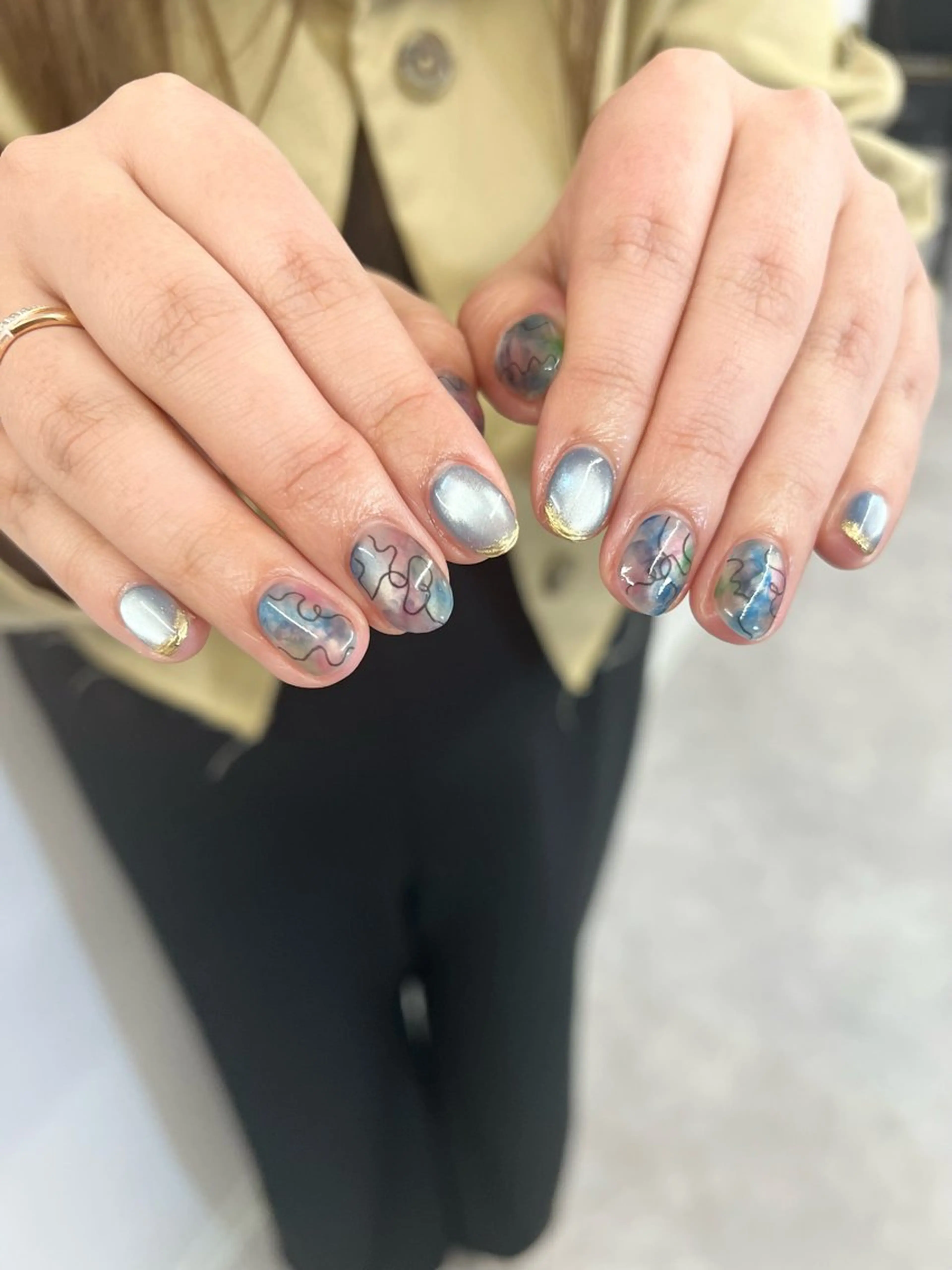 ネイル ブルー ジェルネイル マグネットネイル ニュアンスネイル パラジェル ハンドネイル ハンドケア Bana_ Nailのネイルデザイン