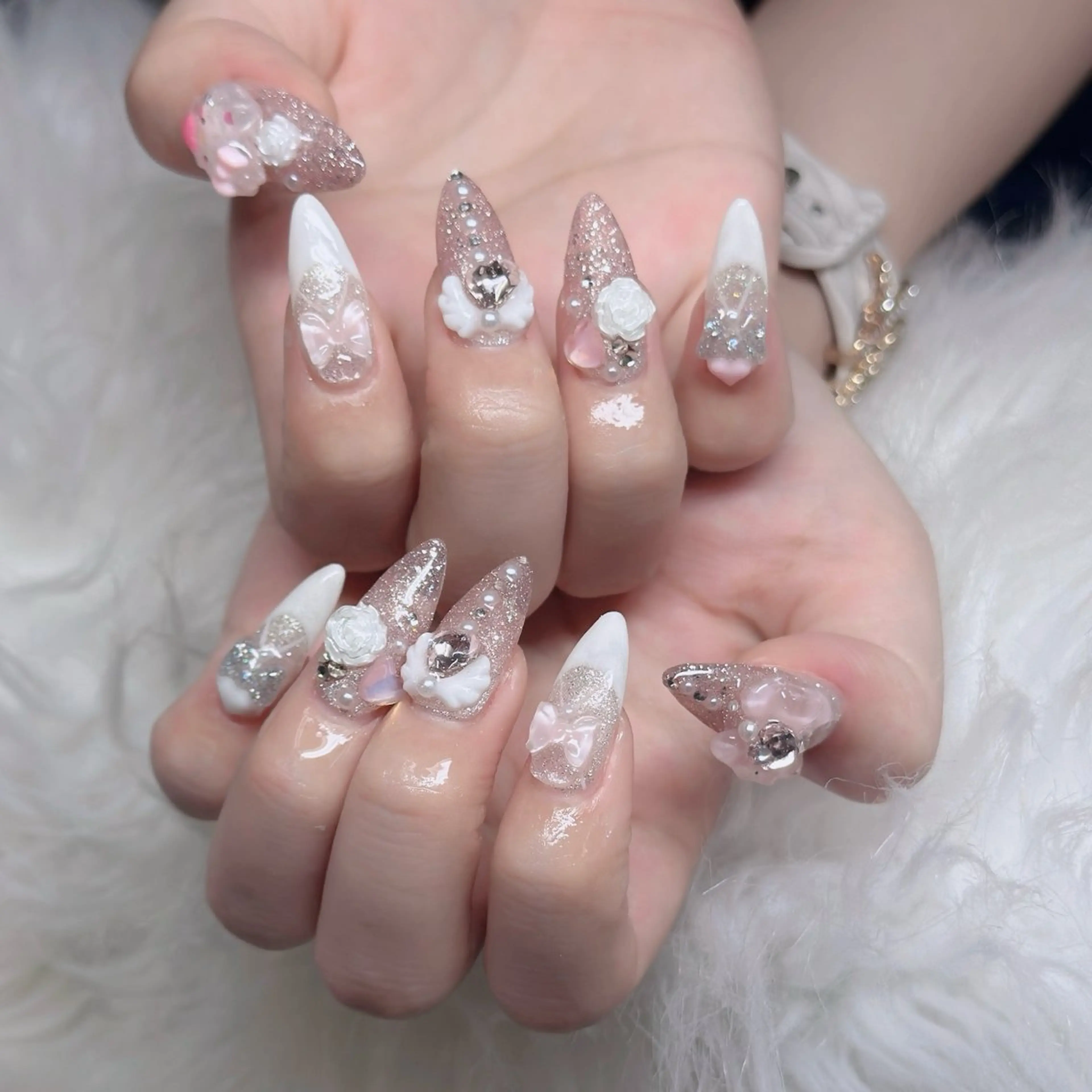 ネイル ロングネイル マグネットネイル リボン 夏ネイル スーパーロングネイル ハンドネイル Hani Nail XUKAのネイルデザイン