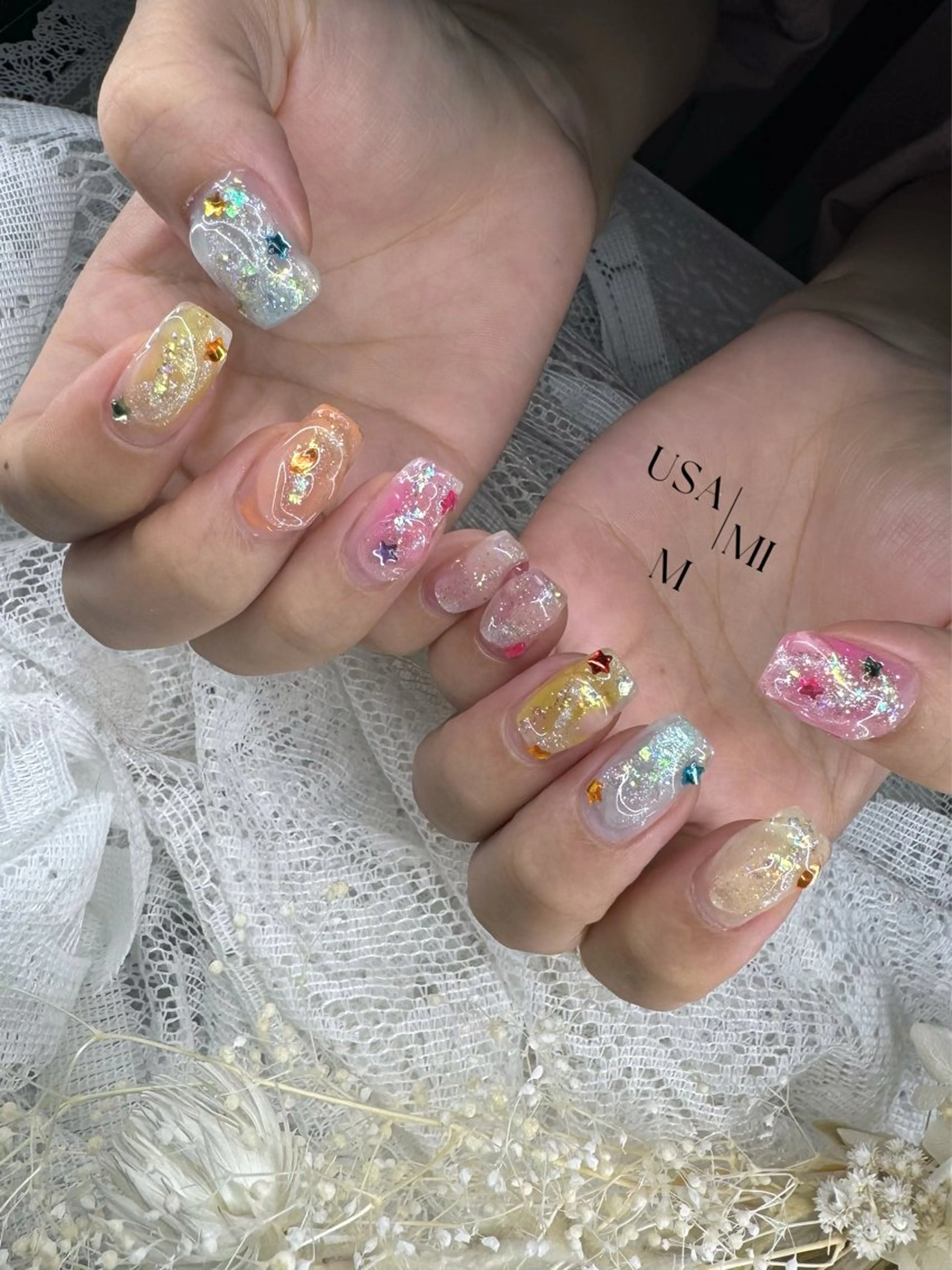 ネイル ハンドネイル 💕🐰うさみみ🐰 💕猫と触れ合い✨のネイルデザイン