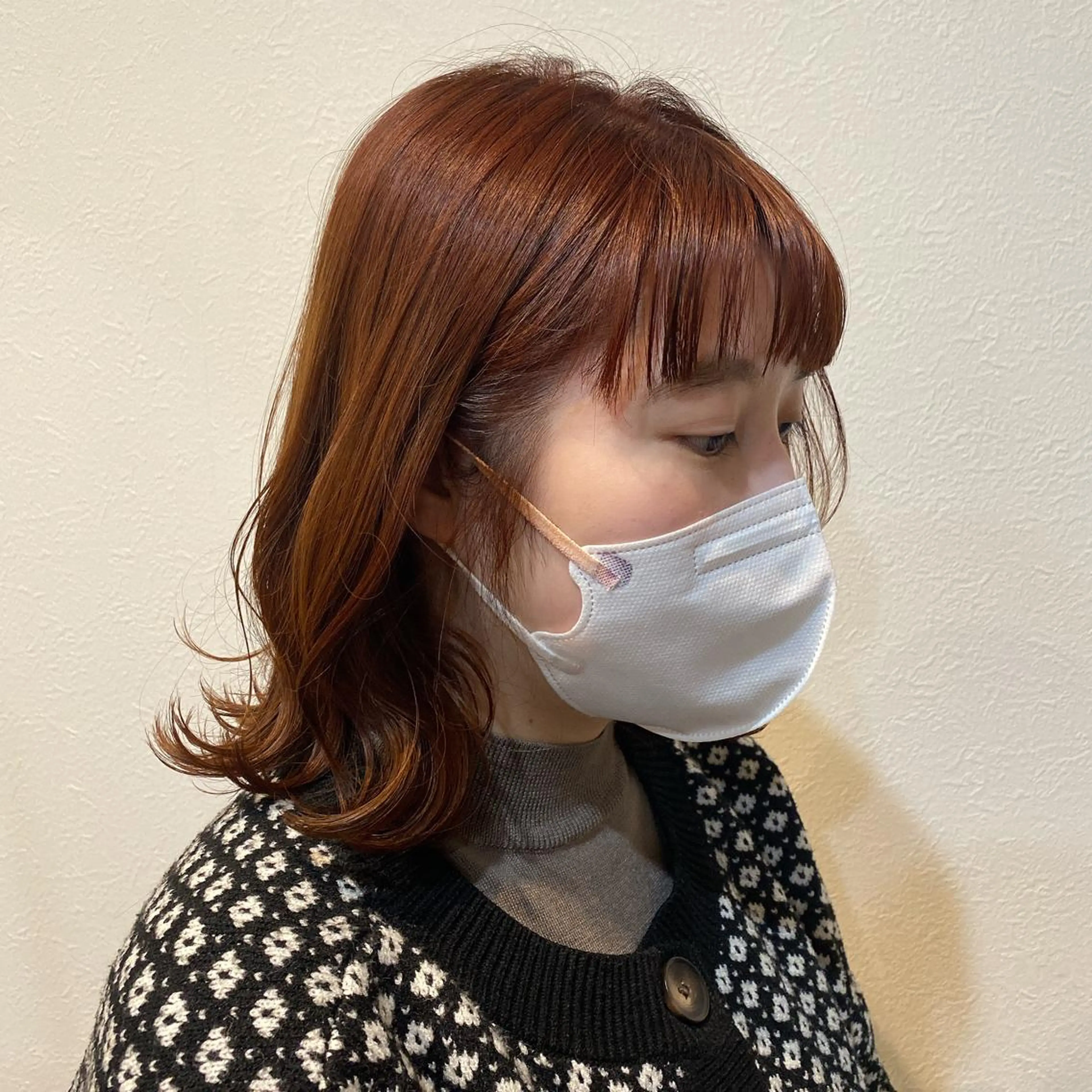 ミディアム ピンクブラウン カット ヘアカラー トリートメント hamano harunaのヘアスタイル