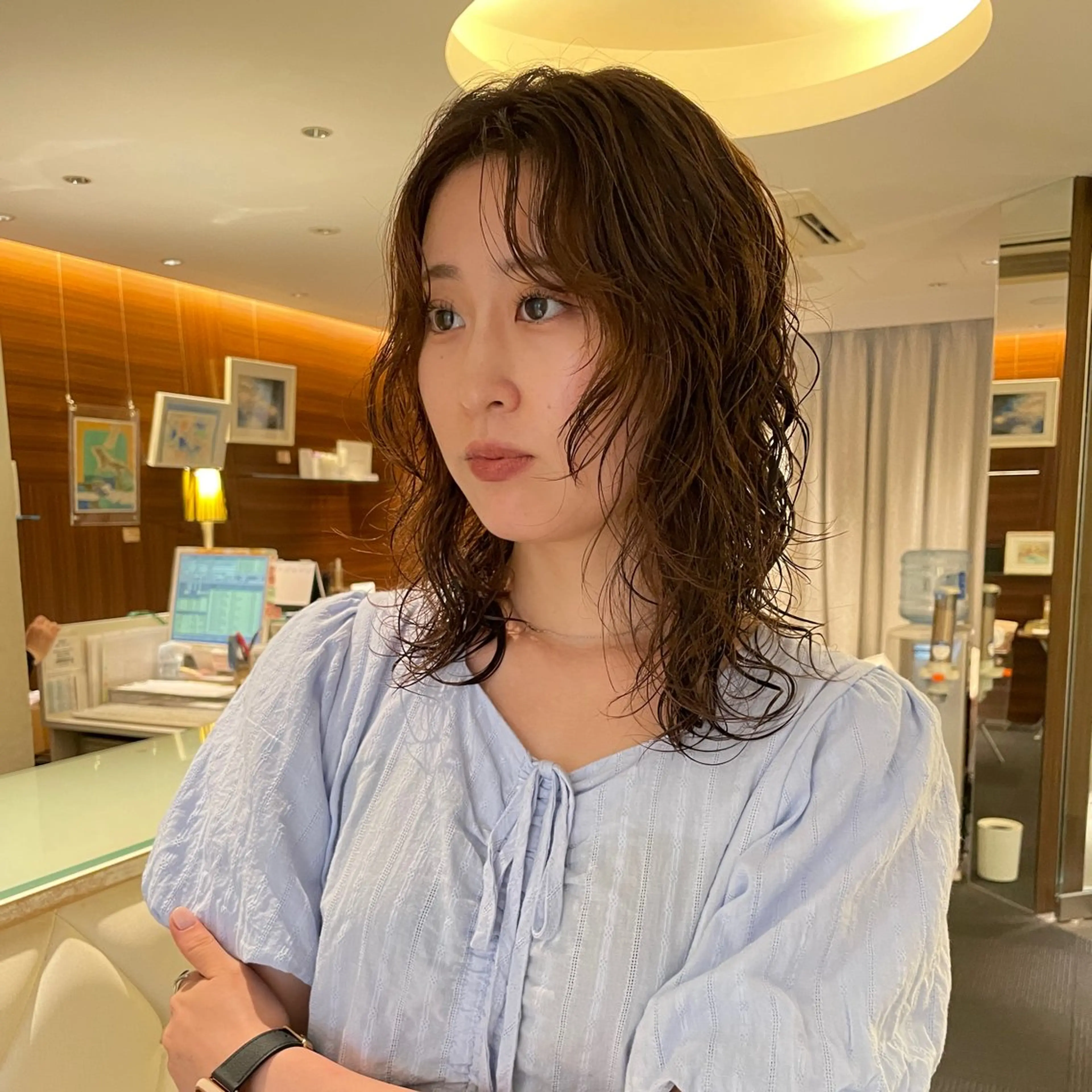 セミロング セミロングパーマ レイヤーカット モデル募集/清水 レイヤーパーマのヘアスタイル