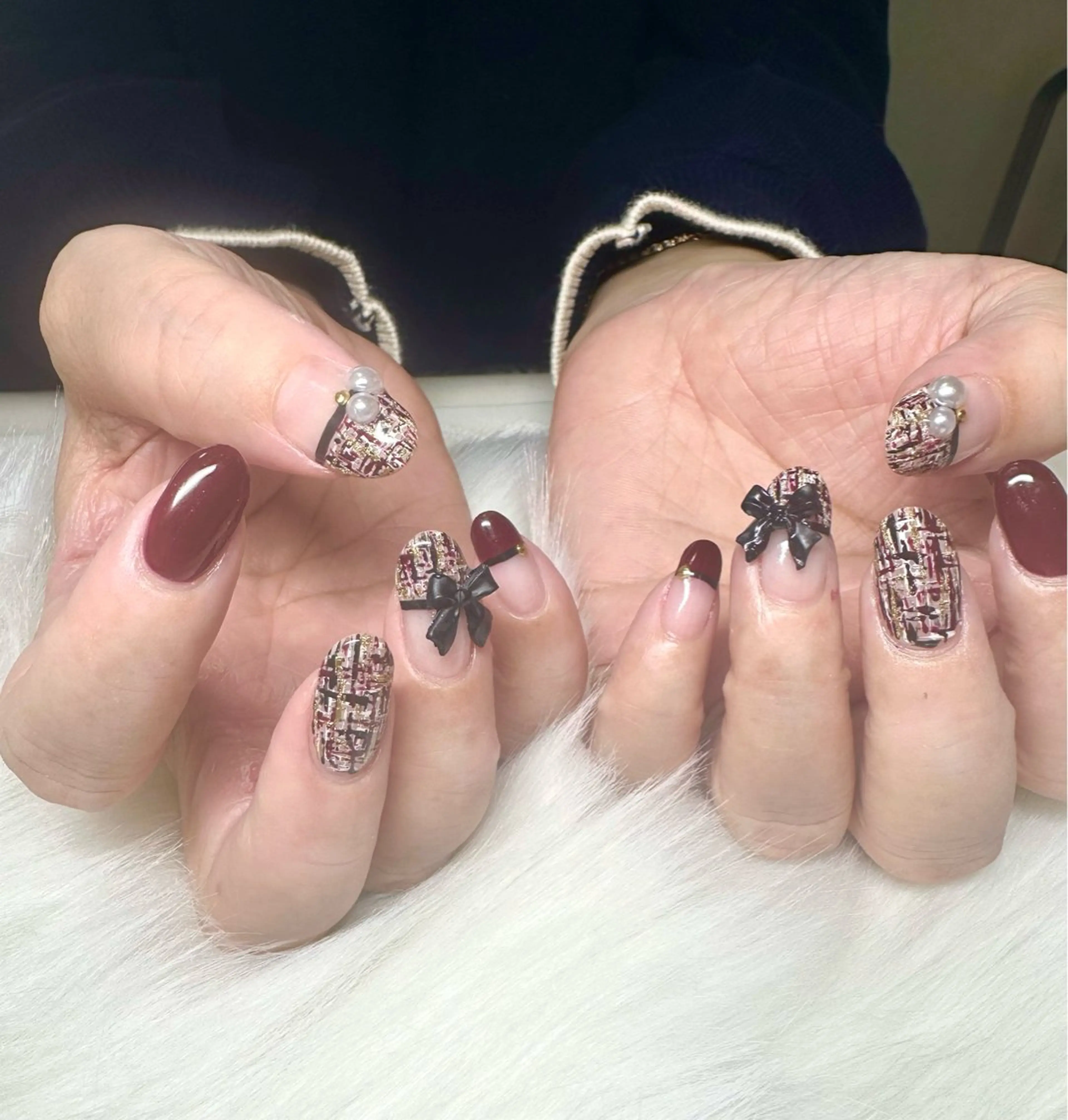 ネイル ボルドー リボン ハンドネイル フットネイル 口コミ高評価✨Jam ネイル&アイラッシュのネイルデザイン