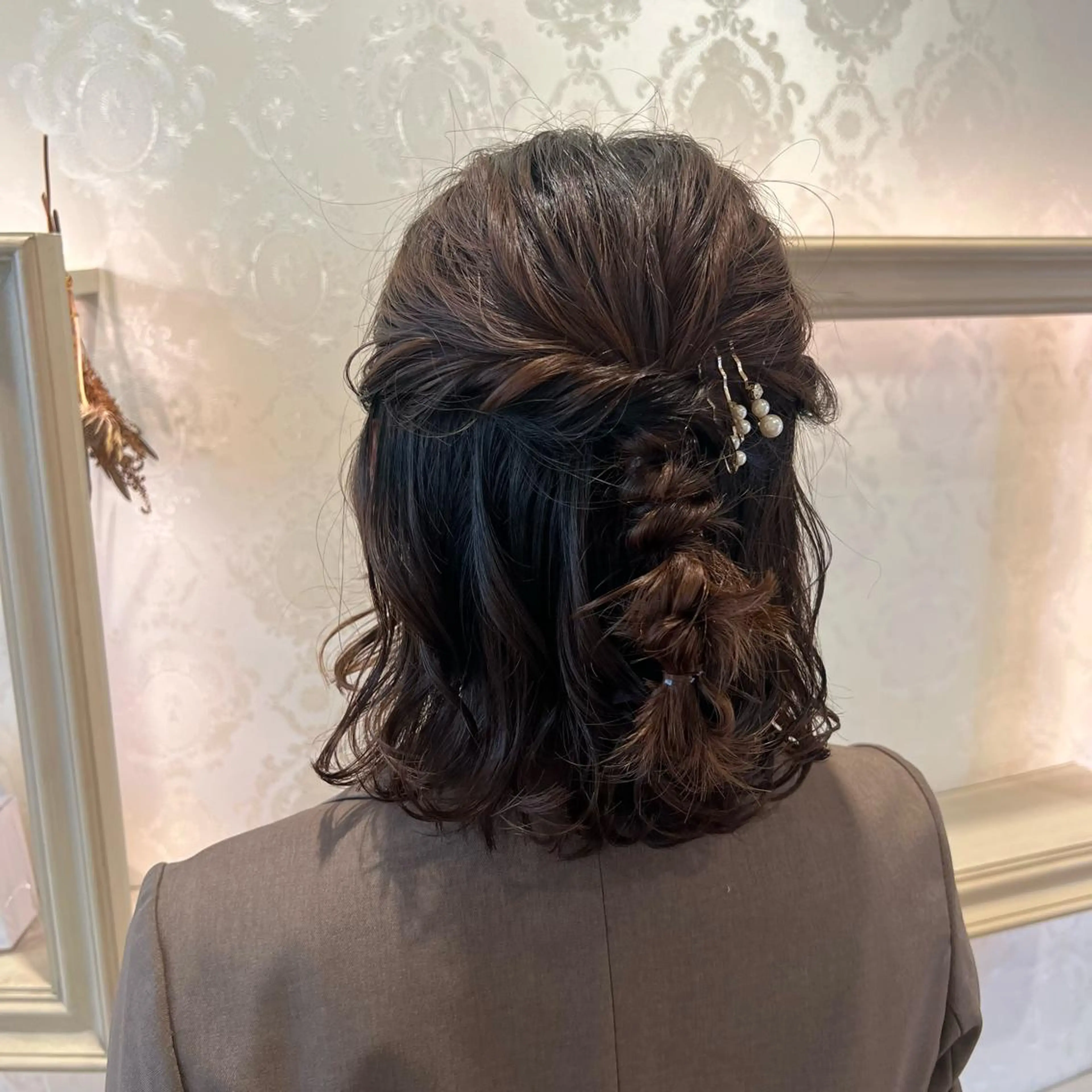 ミディアム ヘアアレンジ ハーフアップ ヘアセット SALOWIN川崎WEST店所属・🌷川崎/アレンジ/ 暖色ボブ/コトネ🌷のヘアスタイル
