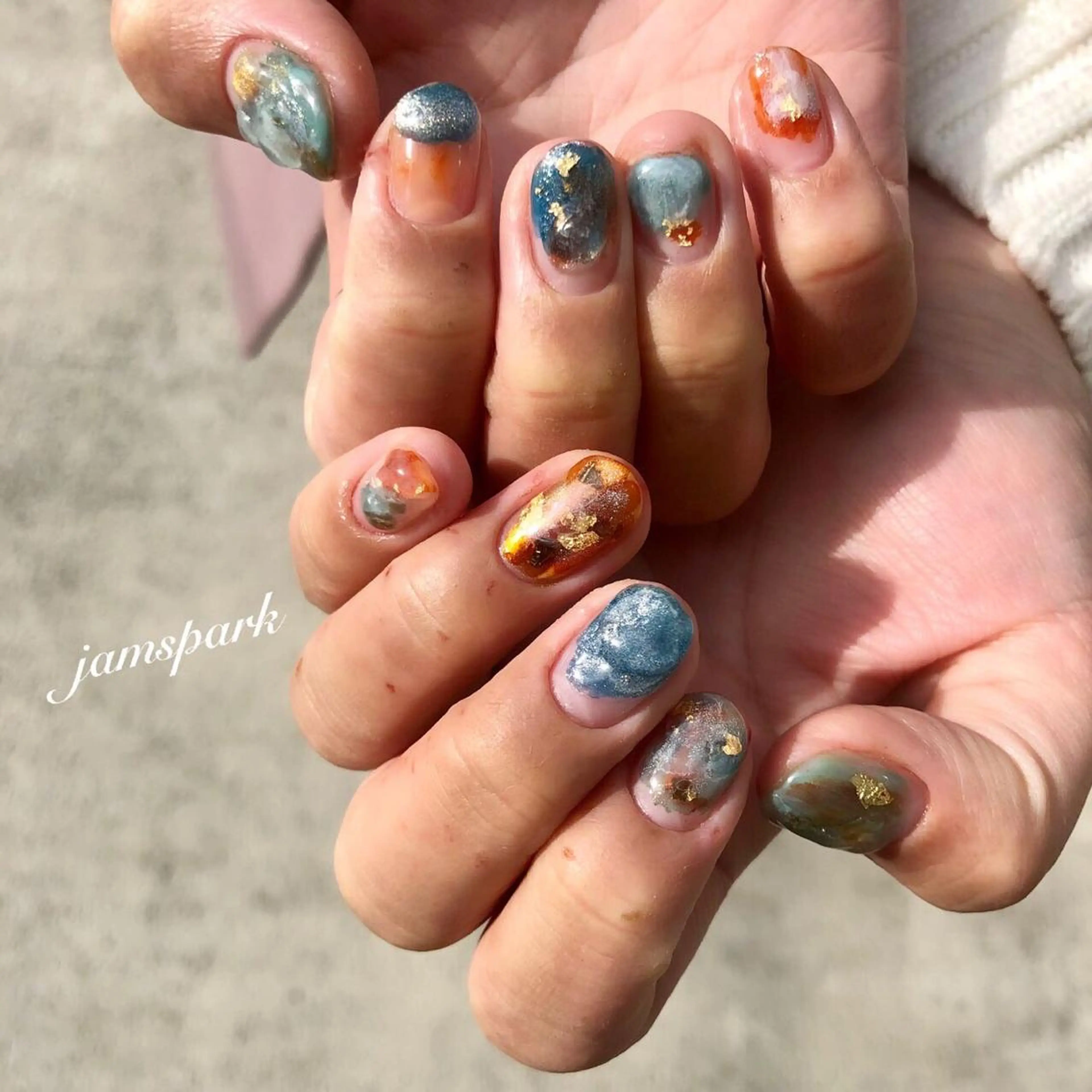 ネイル ブルー ジェルネイル マグネットネイル ニュアンスネイル ハンドネイル jamspark ✨のネイルデザイン