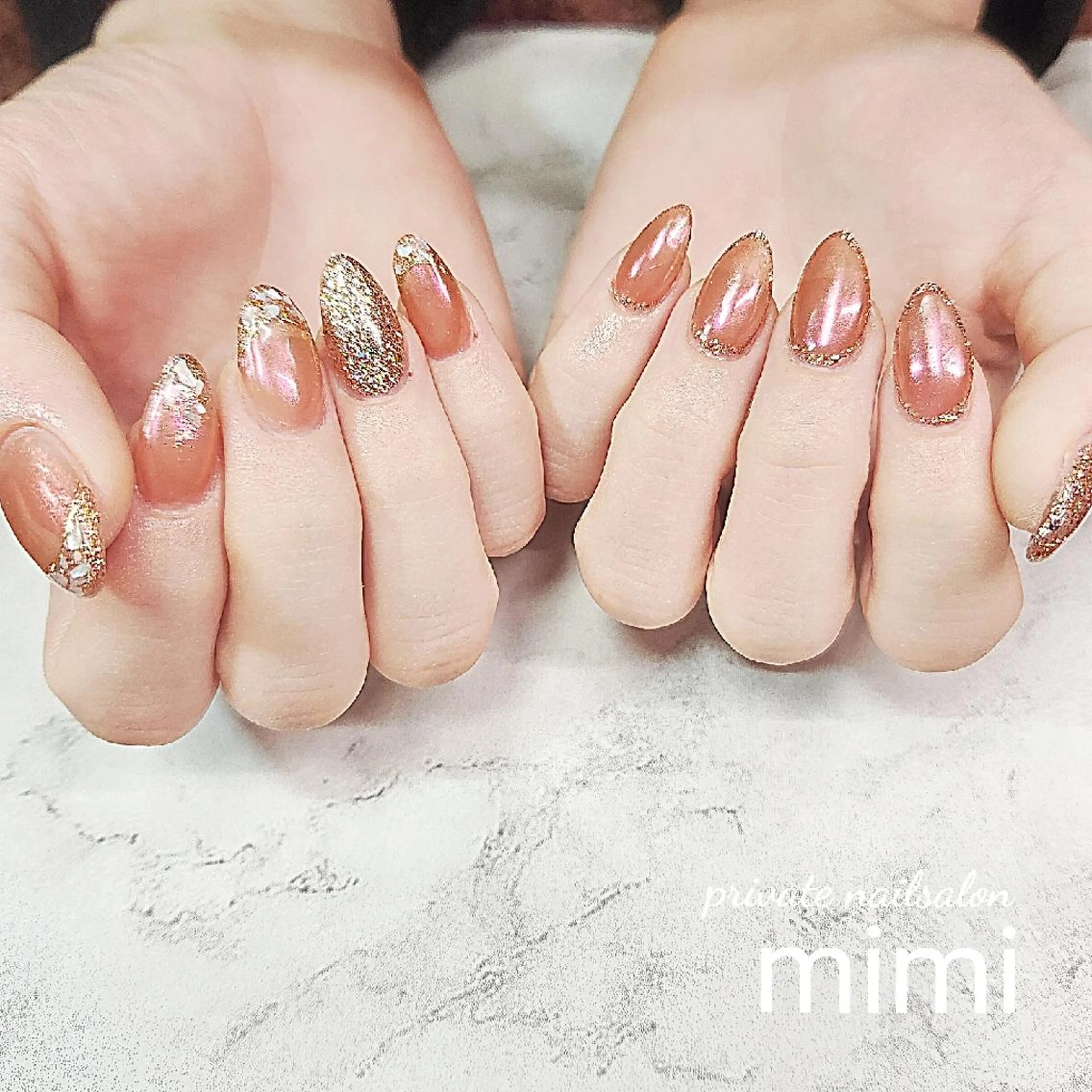 ネイル ラメ(グリッター) ミラーネイル ニュアンスネイル ハンドネイル 博多ネイル ｍｉｍｉのネイルデザイン
