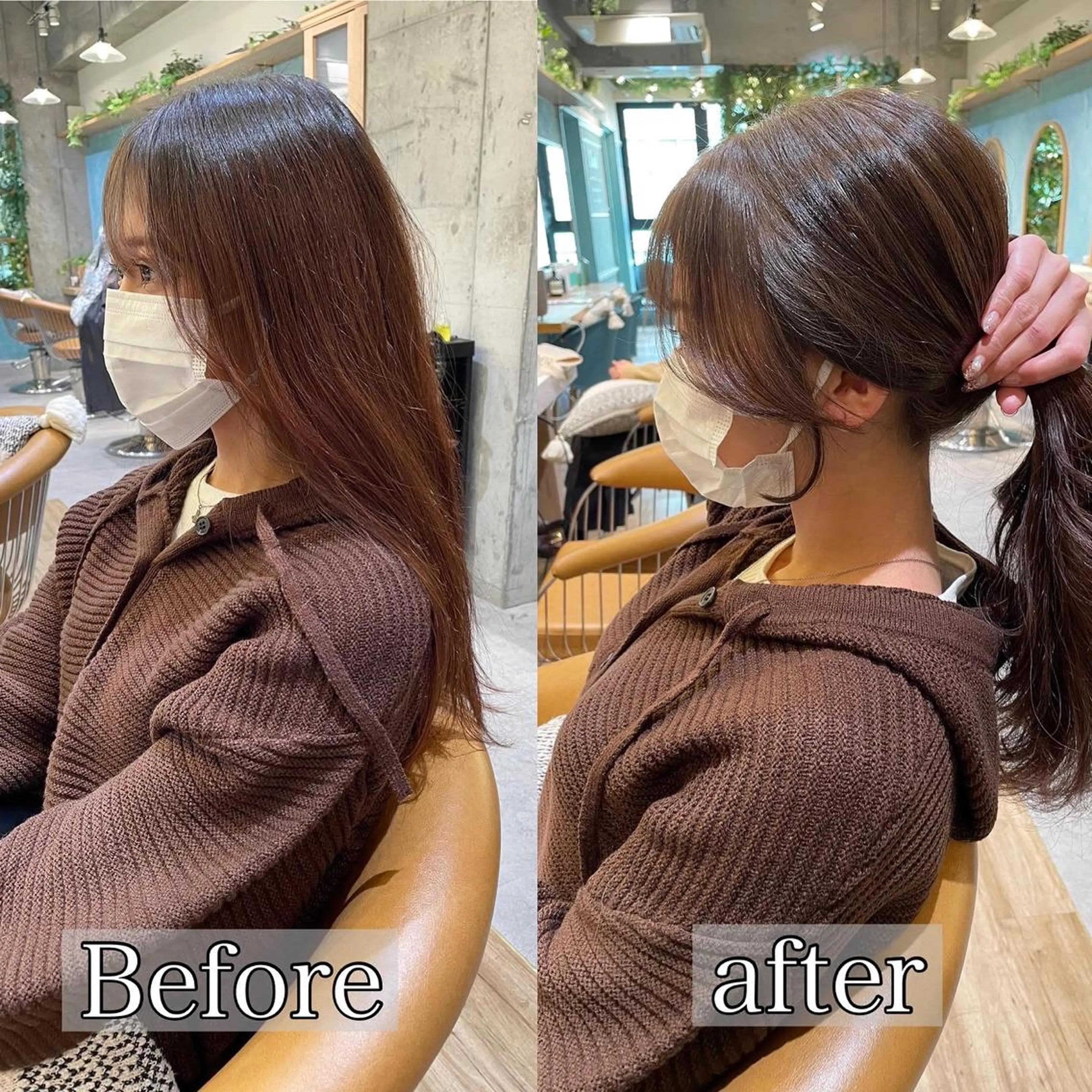 ミディアム カット ヘアカラー トリートメント 山本翔一郎 韓国顔周りレイヤーのヘアスタイル