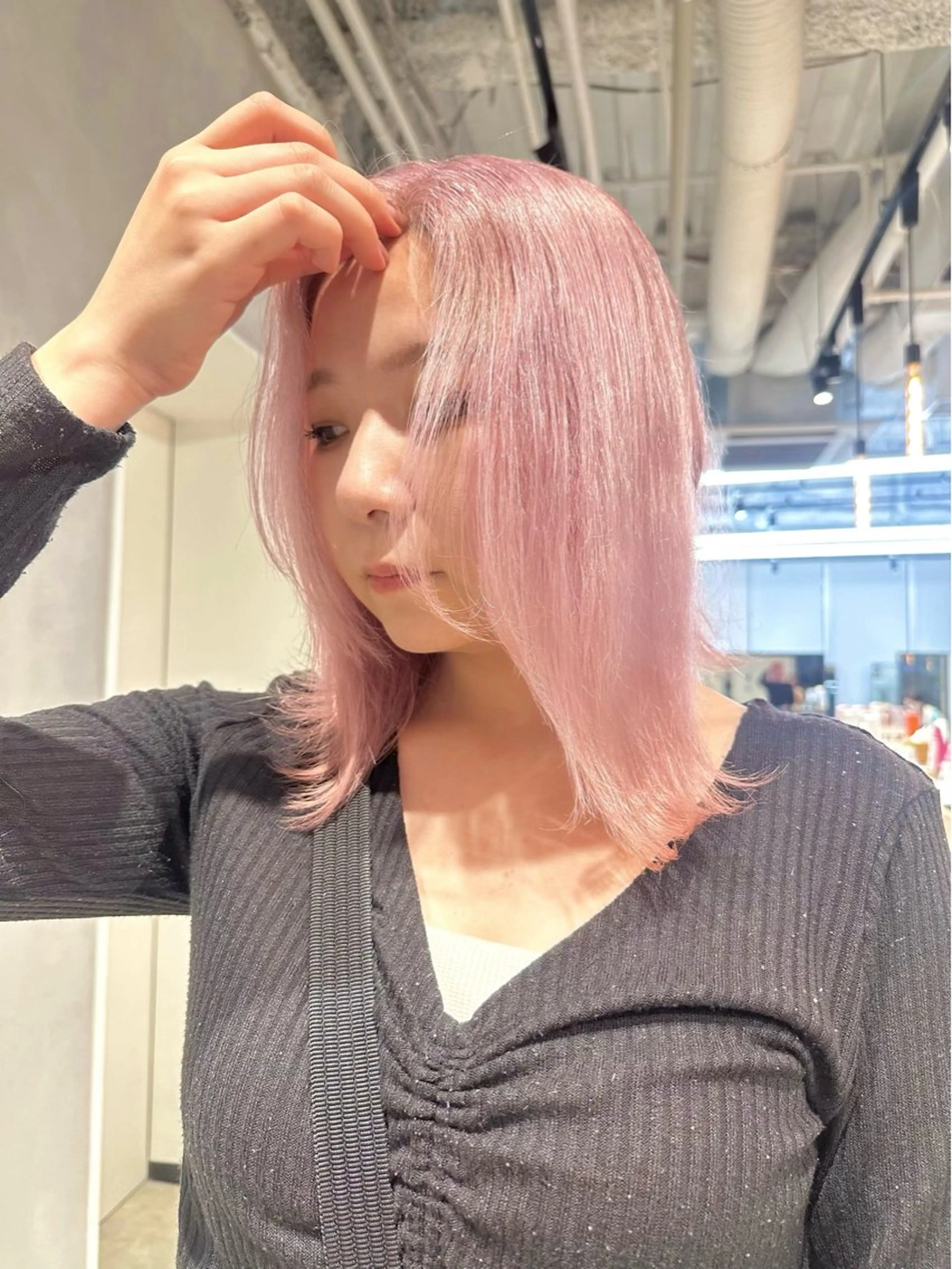 ミディアム カラー ブリーチ ケアブリーチ ピンクカラー カット ヘアカラー トリートメント 似合わせ小顔ショート /akane🐰♥️のヘアスタイル