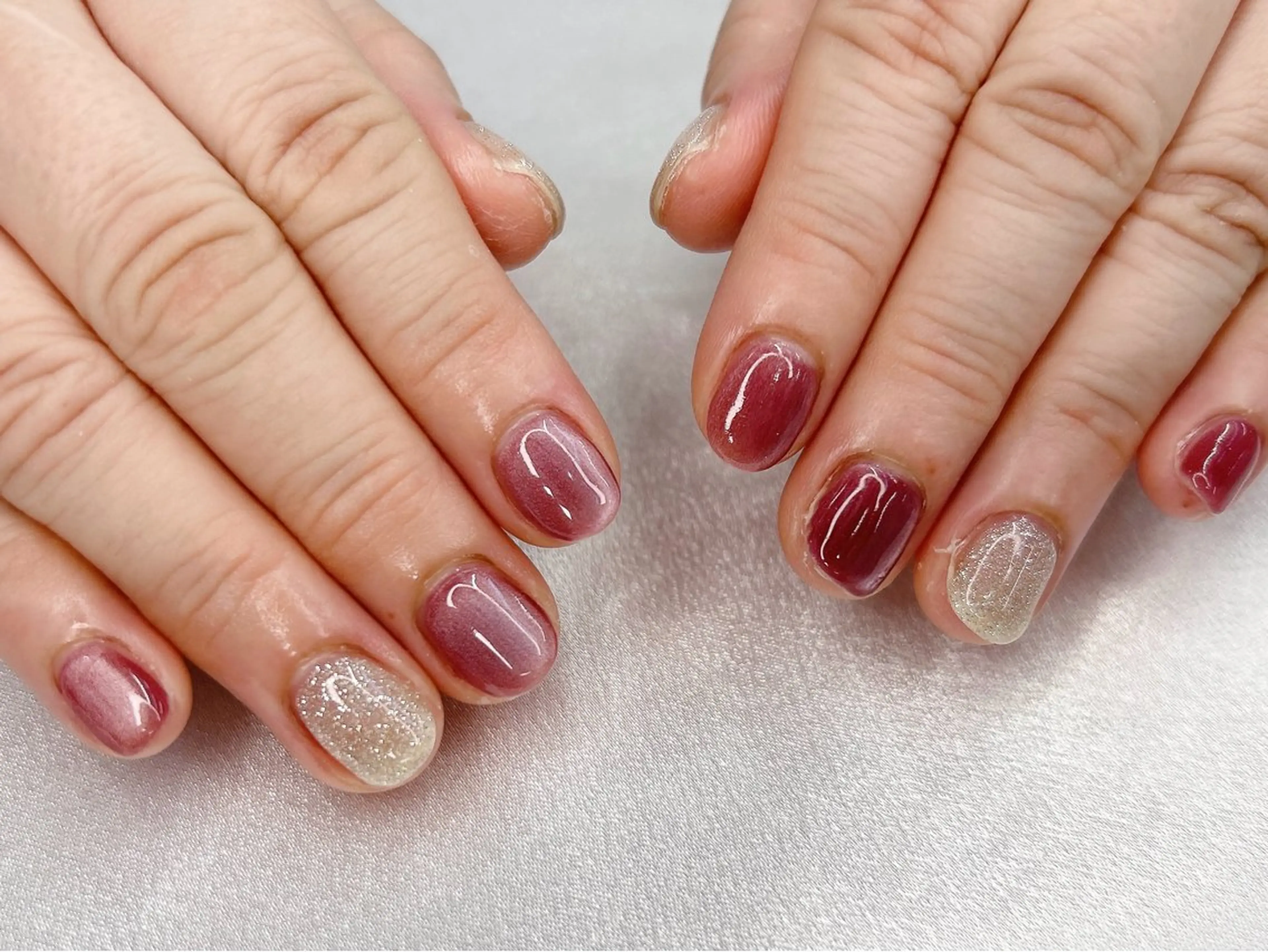 ネイル 桜ネイル フラッシュネイル マグネットネイル ピンク ショートネイル ハンドネイル Forca total studio所属・Forca Airaのネイルデザイン