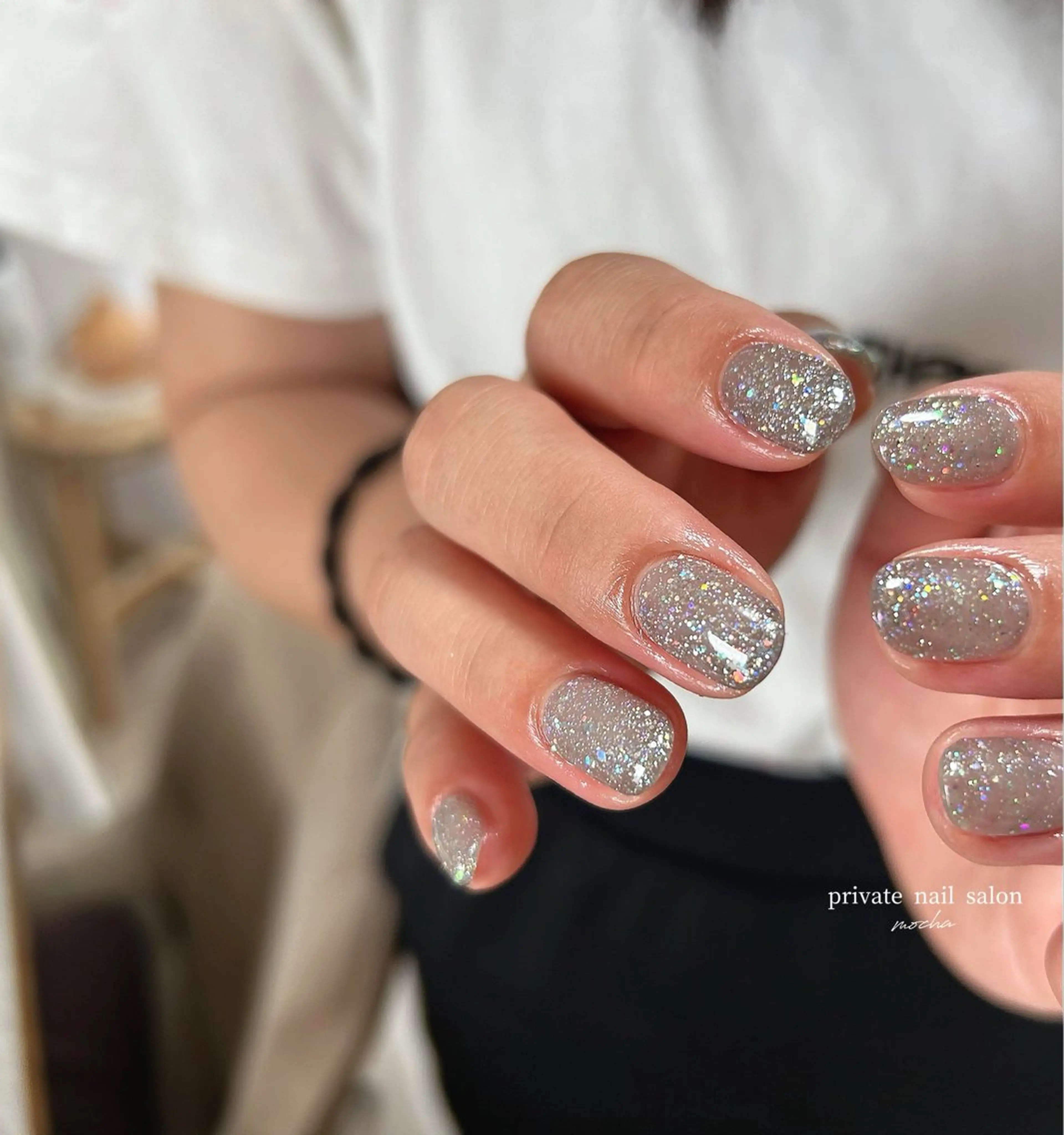 ネイル カジュアル フレンチネイル ラメ(グリッター) マグネットネイル ミラーネイル ハンドネイル mocha nailのネイルデザイン