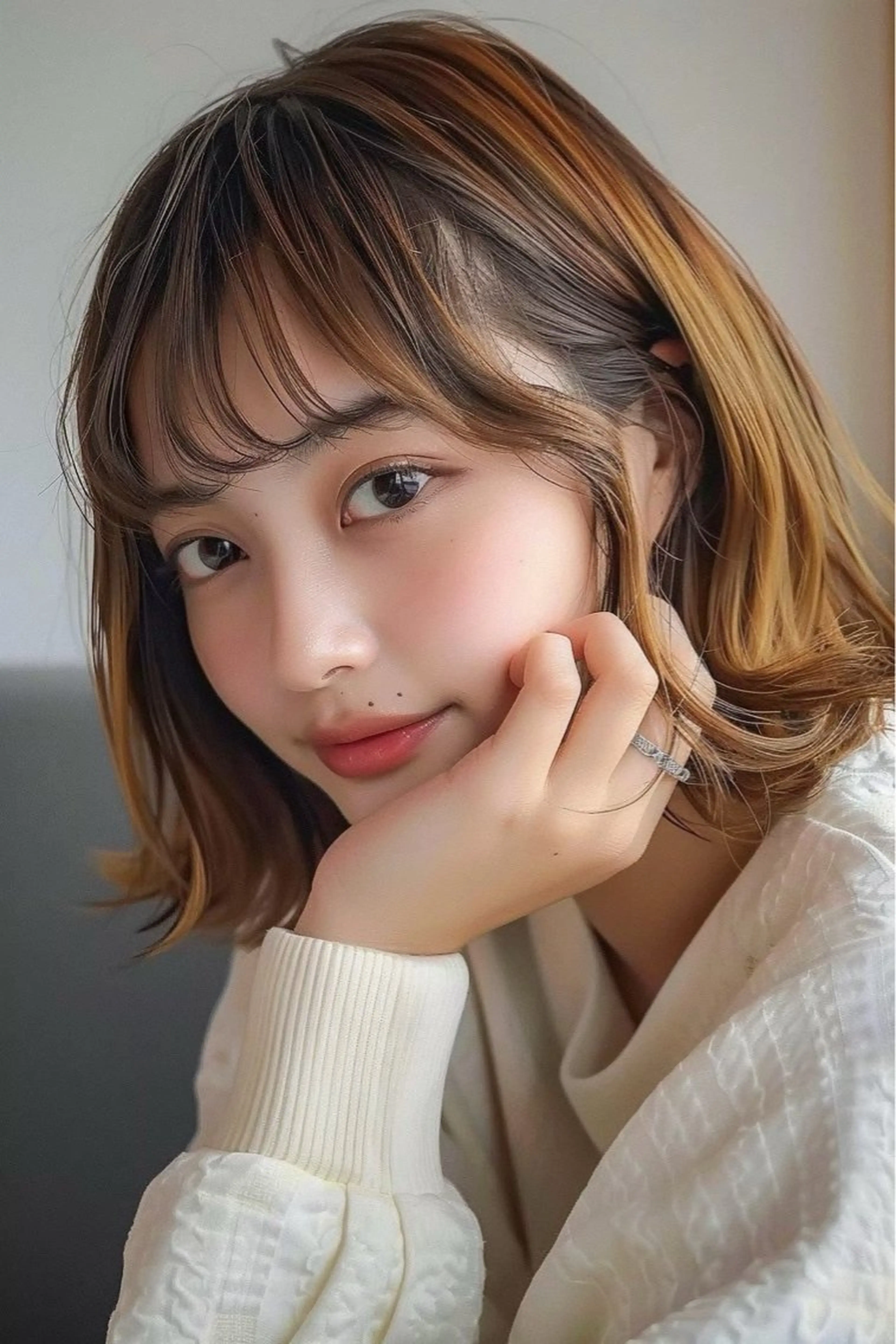 ミディアム カット ヘアカラー トリートメント 艶感カラー ハイトーン/YUTOのヘアスタイル