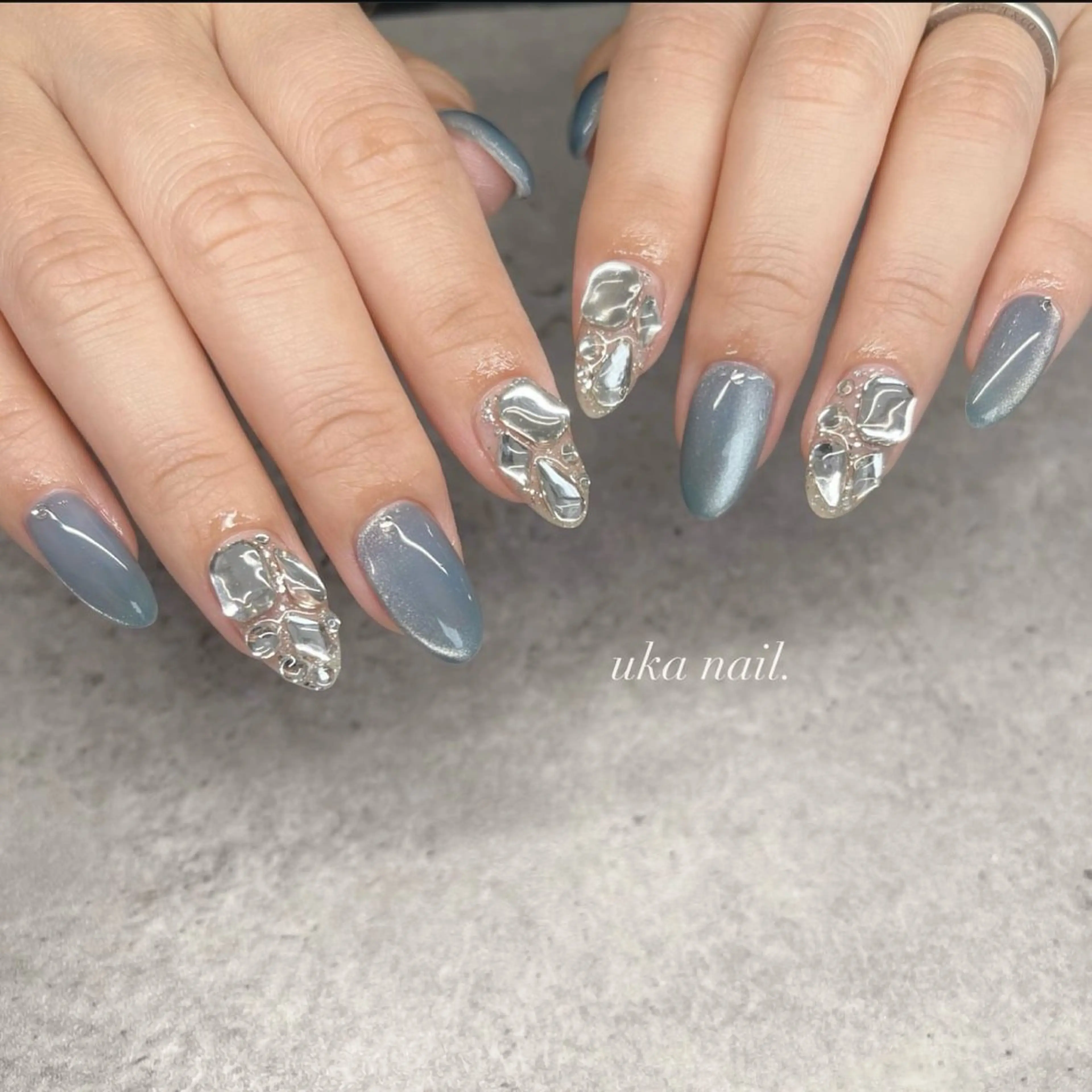ネイル ブルー マグネットネイル ハンドネイル uka nailのネイルデザイン