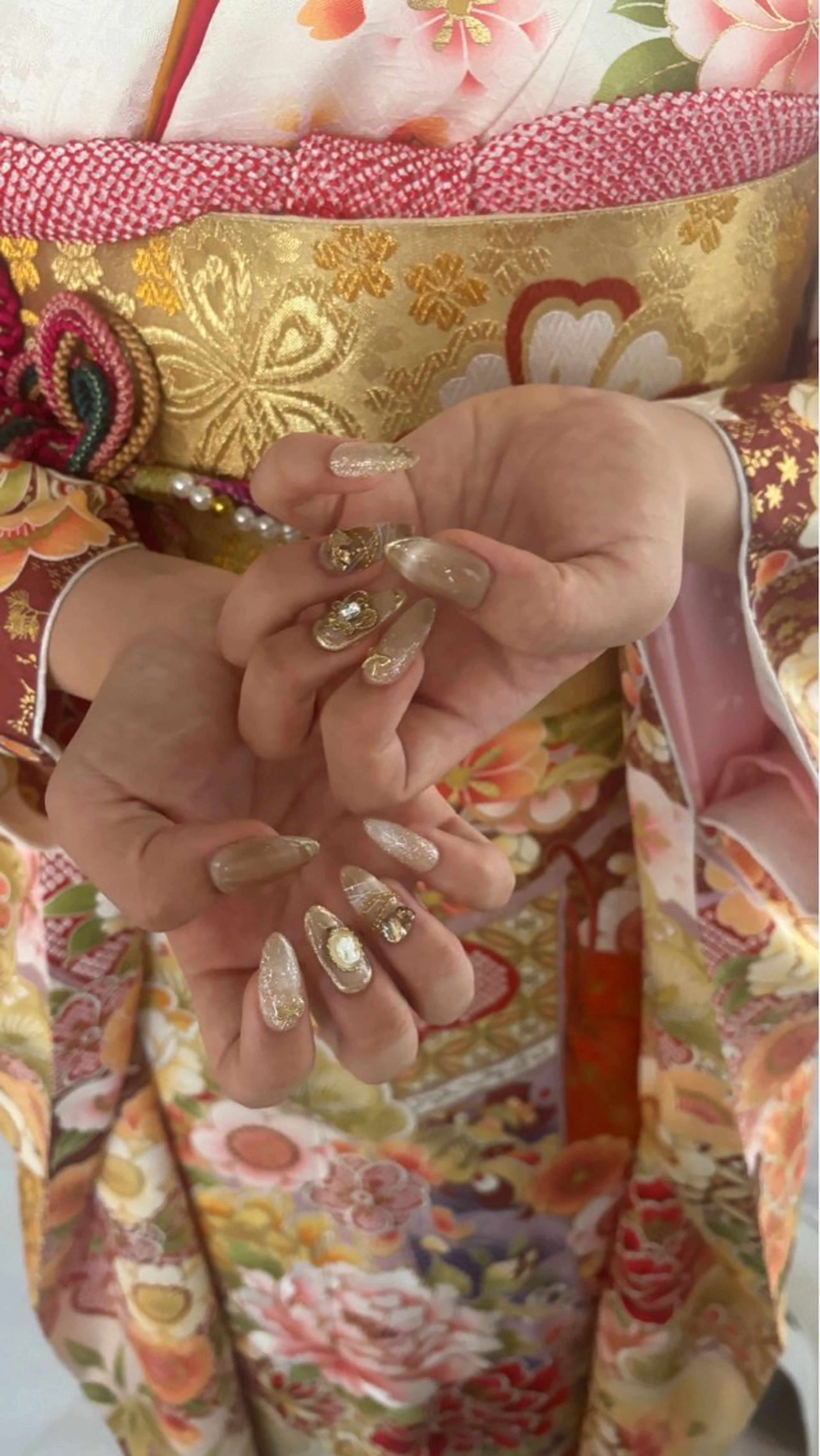 ネイル 成人式 ハンドネイル ハンドケア 🎀うかん 🎀チップ長さ出しのネイルデザイン