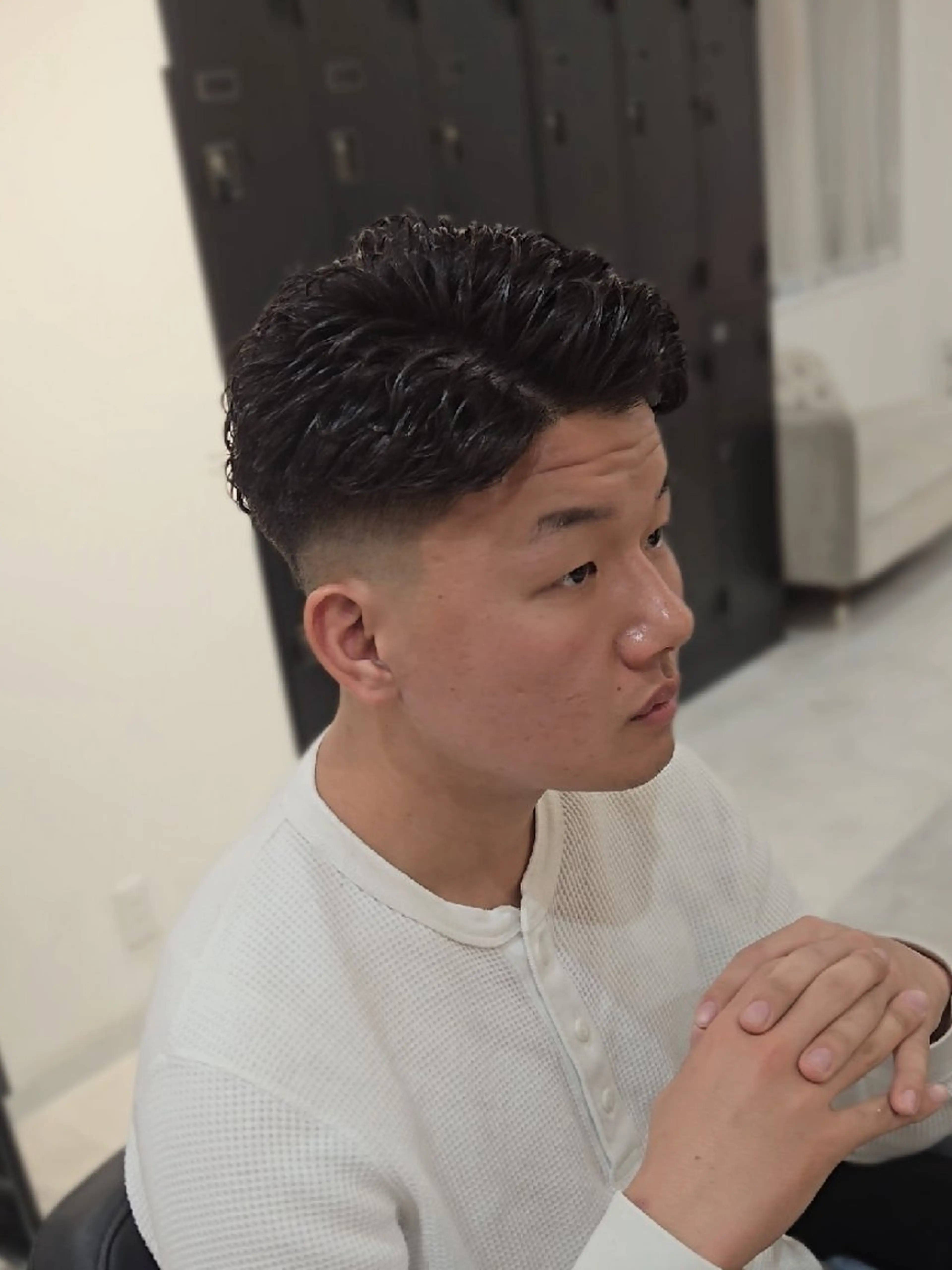メンズ パーマ ショート オールバック メンズパーマ 七三 カット ヘアセット Lapis 名古屋駅前店所属・LEN名古屋/パーマ メンズ特化美容師のヘアスタイル