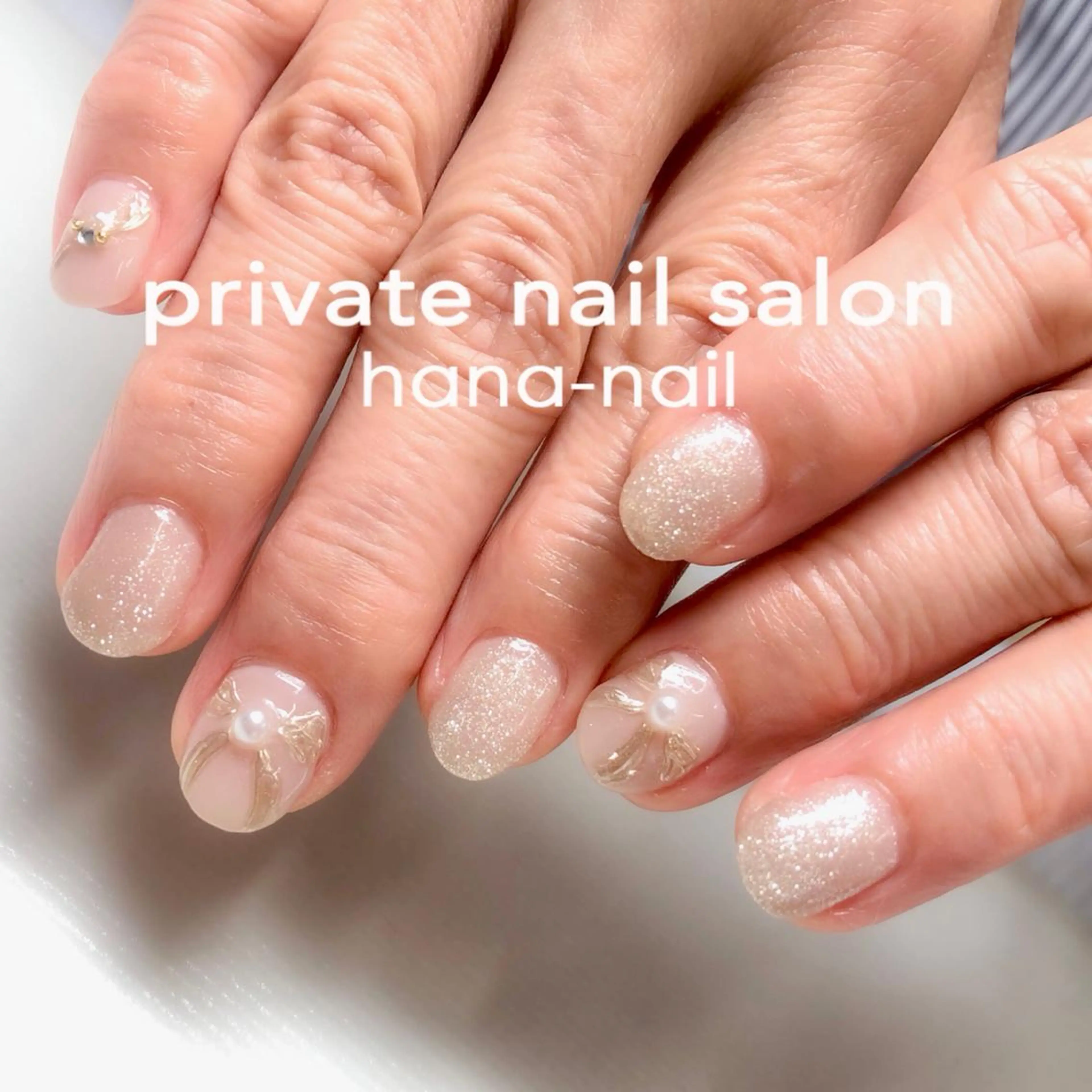 ネイル ミラーネイル リボン HANA-NAILハナネイル福山所属・Kao hana-nailのネイルデザイン