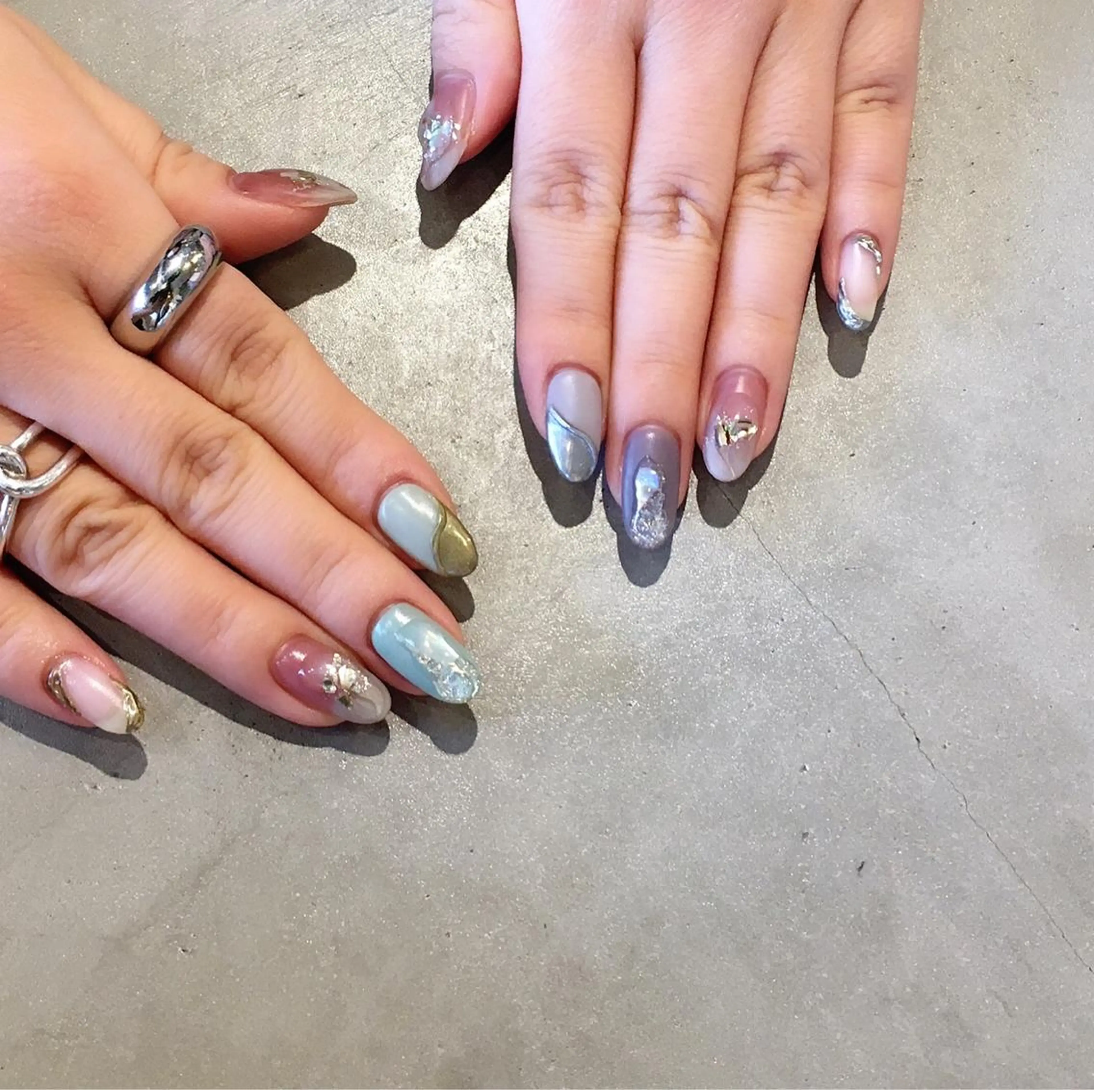 ネイル アートネイル 長さ出し ジェルネイル マットネイル ミラーネイル ハンドネイル nail salon Soeurのネイルデザイン