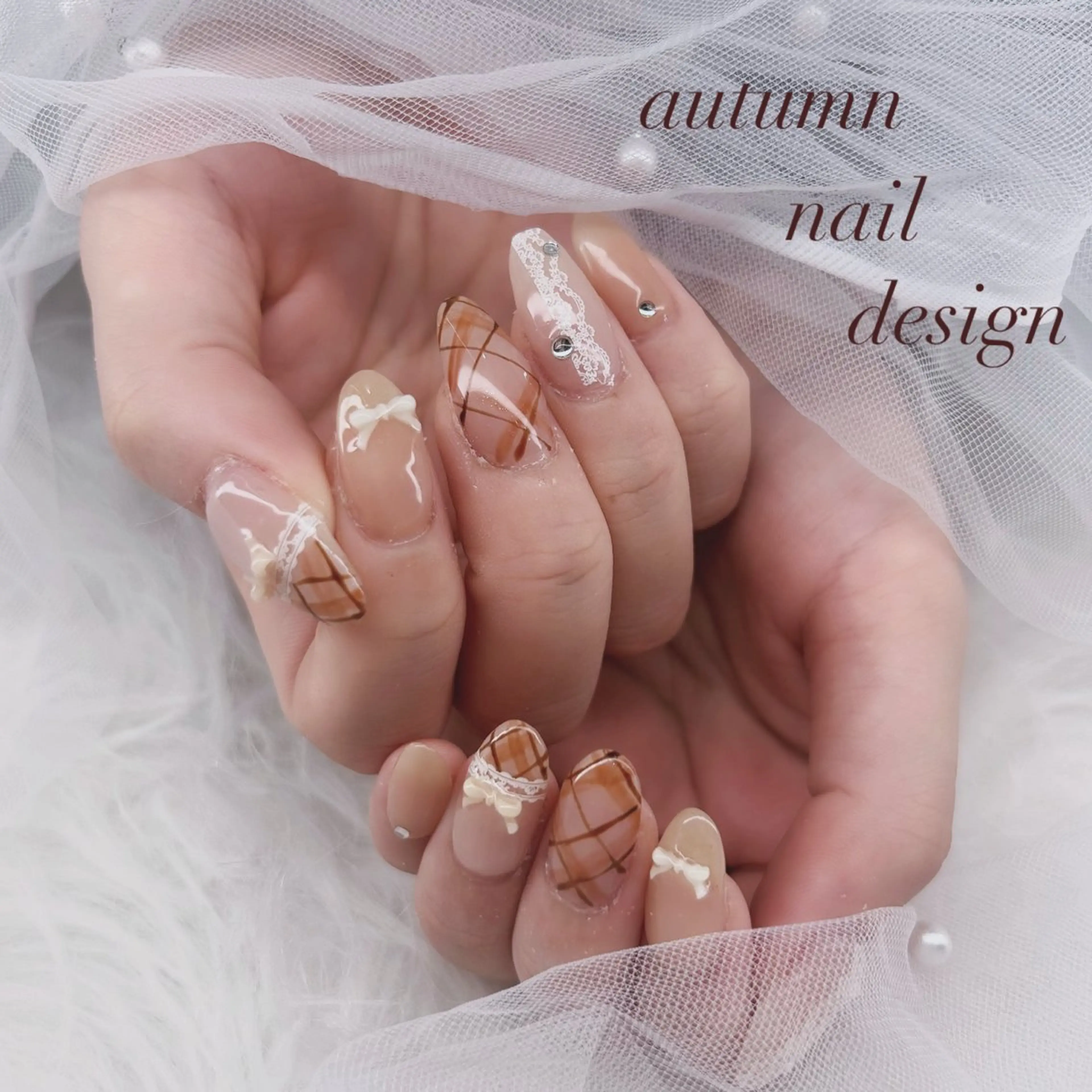 ネイル レース リボン ハンドネイル 🌸SAKURA/ 束感マツエク🌸のマツエク・マツパデザイン