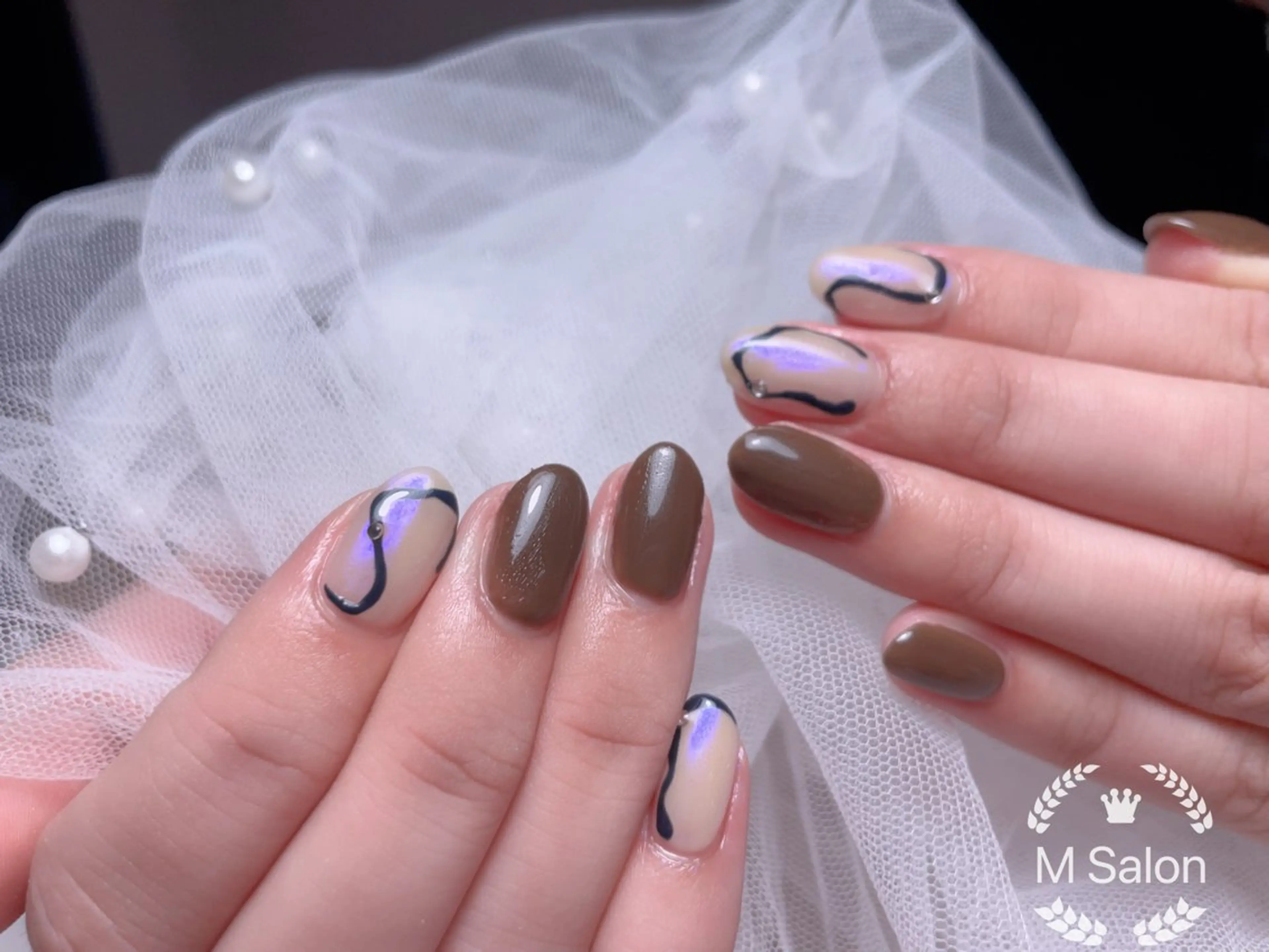 ネイル ブルー チークネイル フレンチネイル ガーリー ハート ハンドネイル Mnail _KKのネイルデザイン