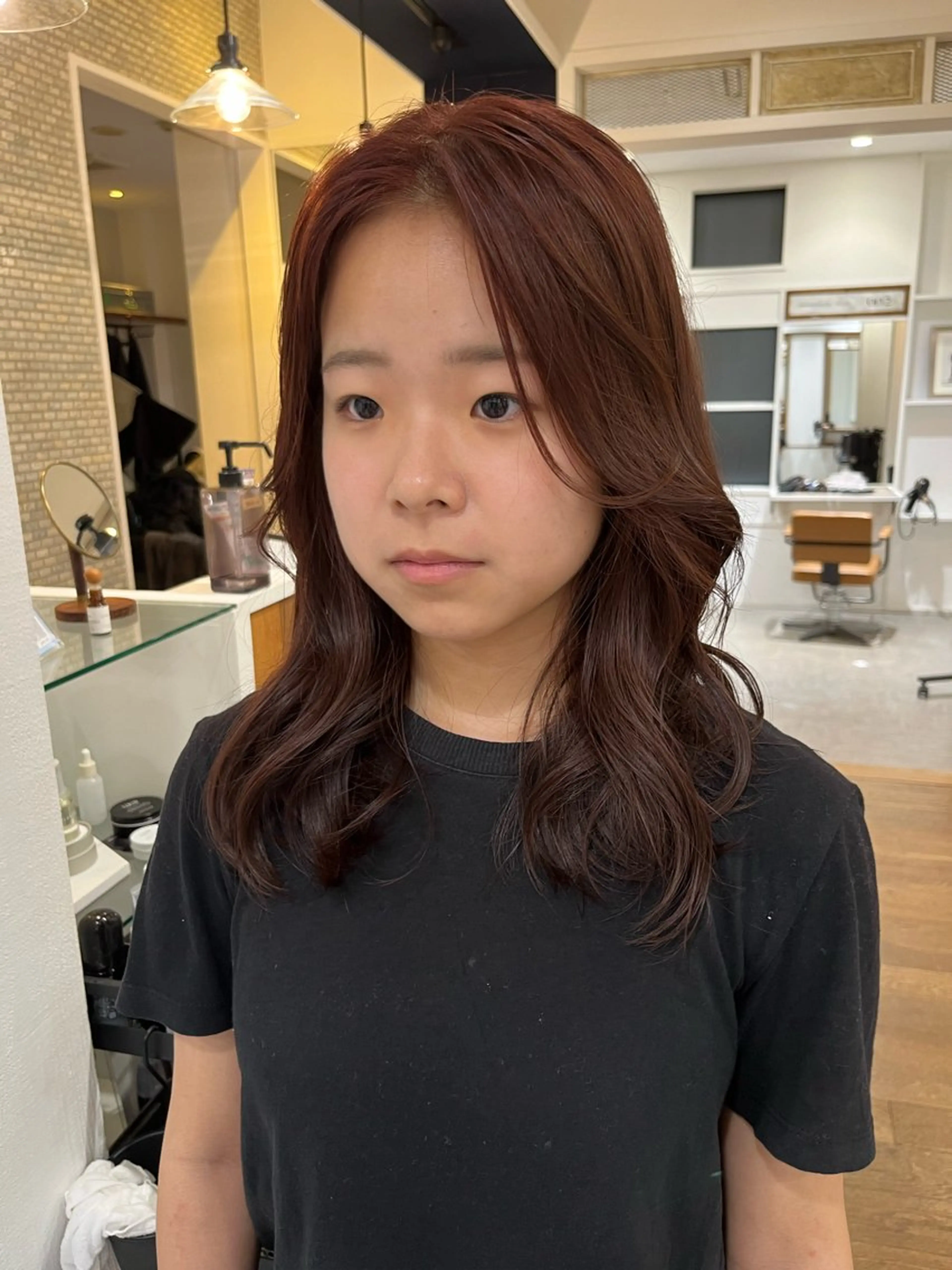セミロング カラー ヘアアレンジ ブリーチ ボルドーカラー トリートメント ヘアカラー トリートメント 無料カットモデル‪✨ ✂️Nanami🌷のヘアスタイル