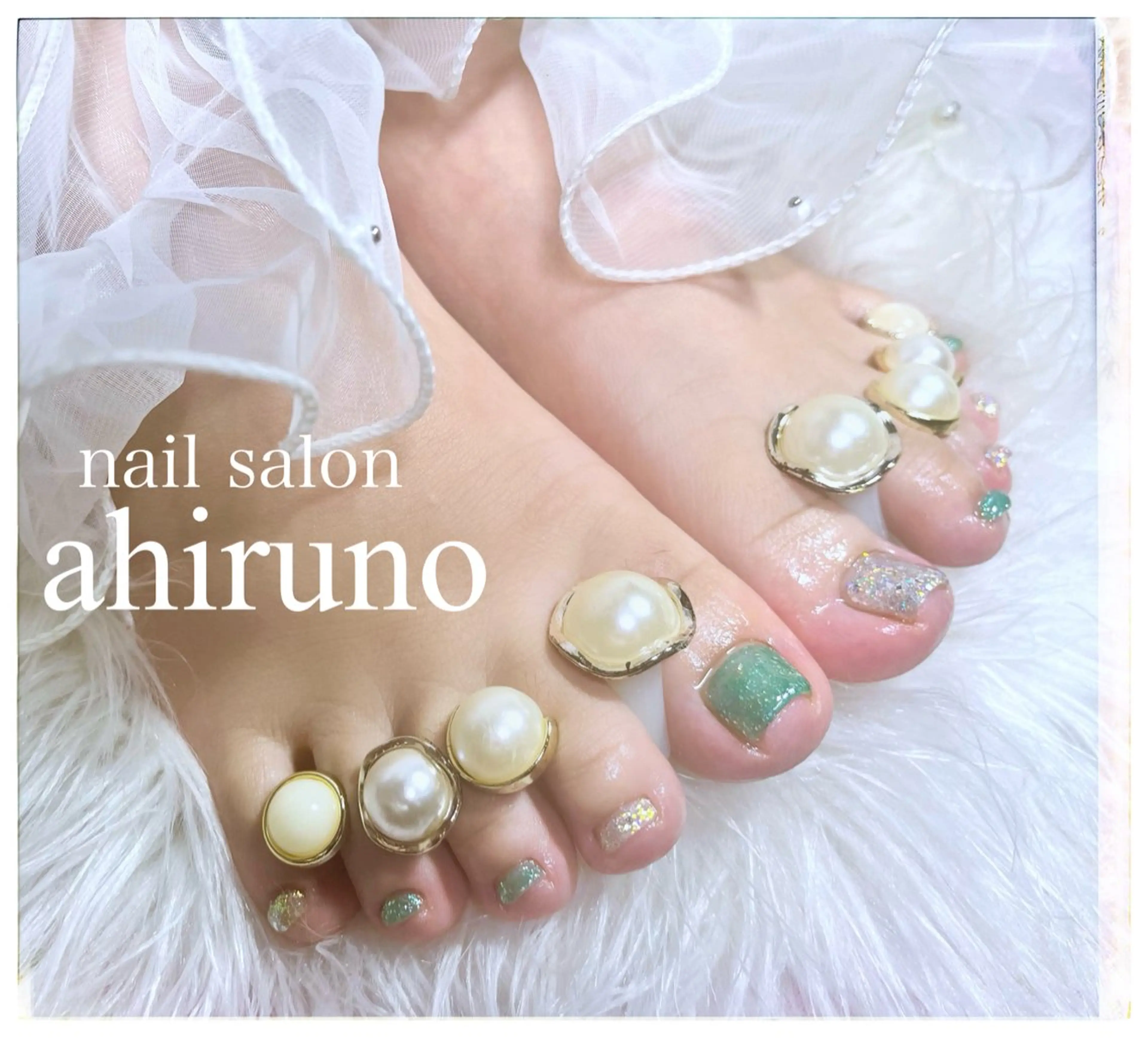 ネイル フットネイル グリーン ラメ(グリッター) 春ネイル 夏ネイル フットネイル ａｈｉｒｕｎｏ ✿ ｙｕiのネイルデザイン