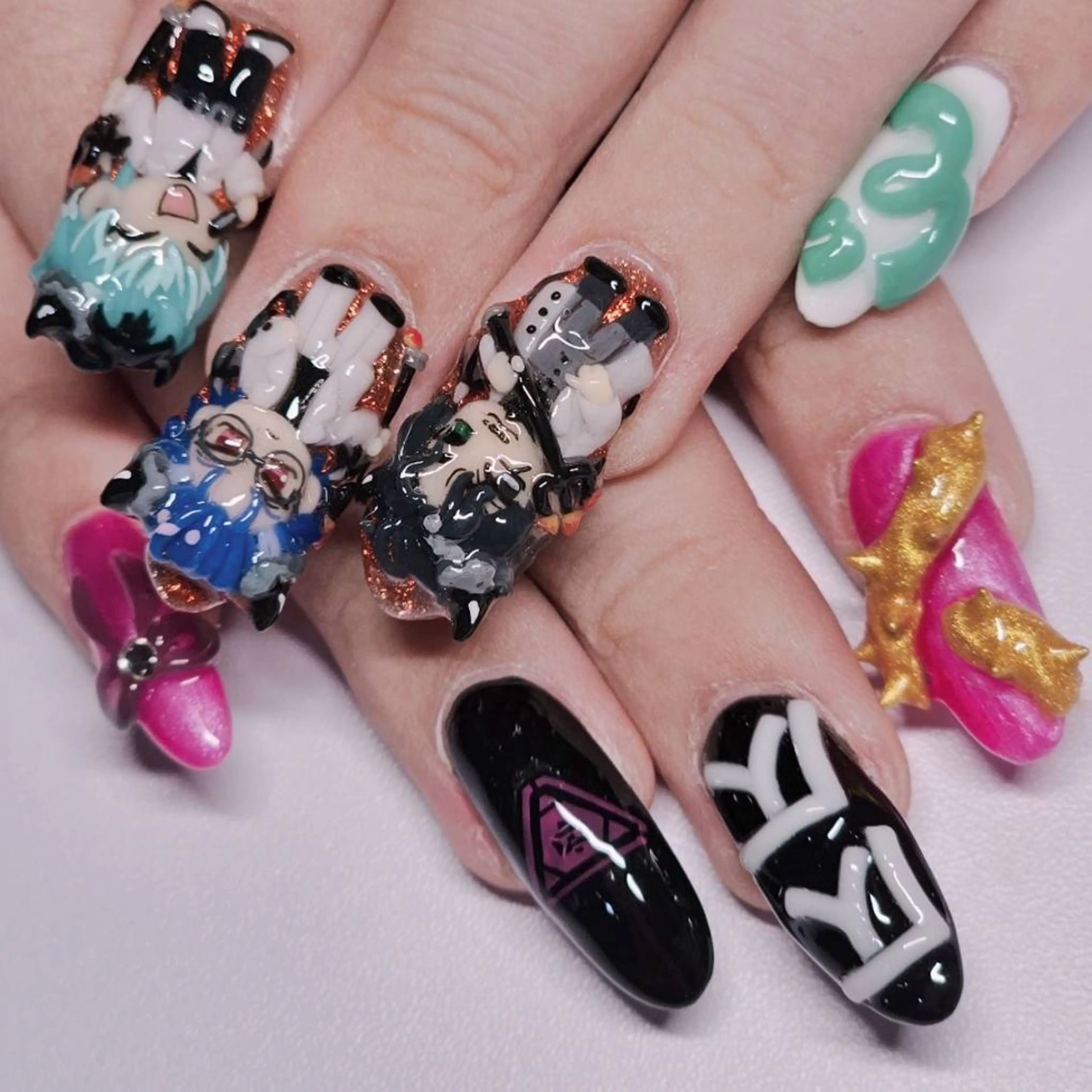 ネイル アートネイル マグネットネイル オレンジ ピンク ハンドネイル よしだ ひろきのネイルデザイン