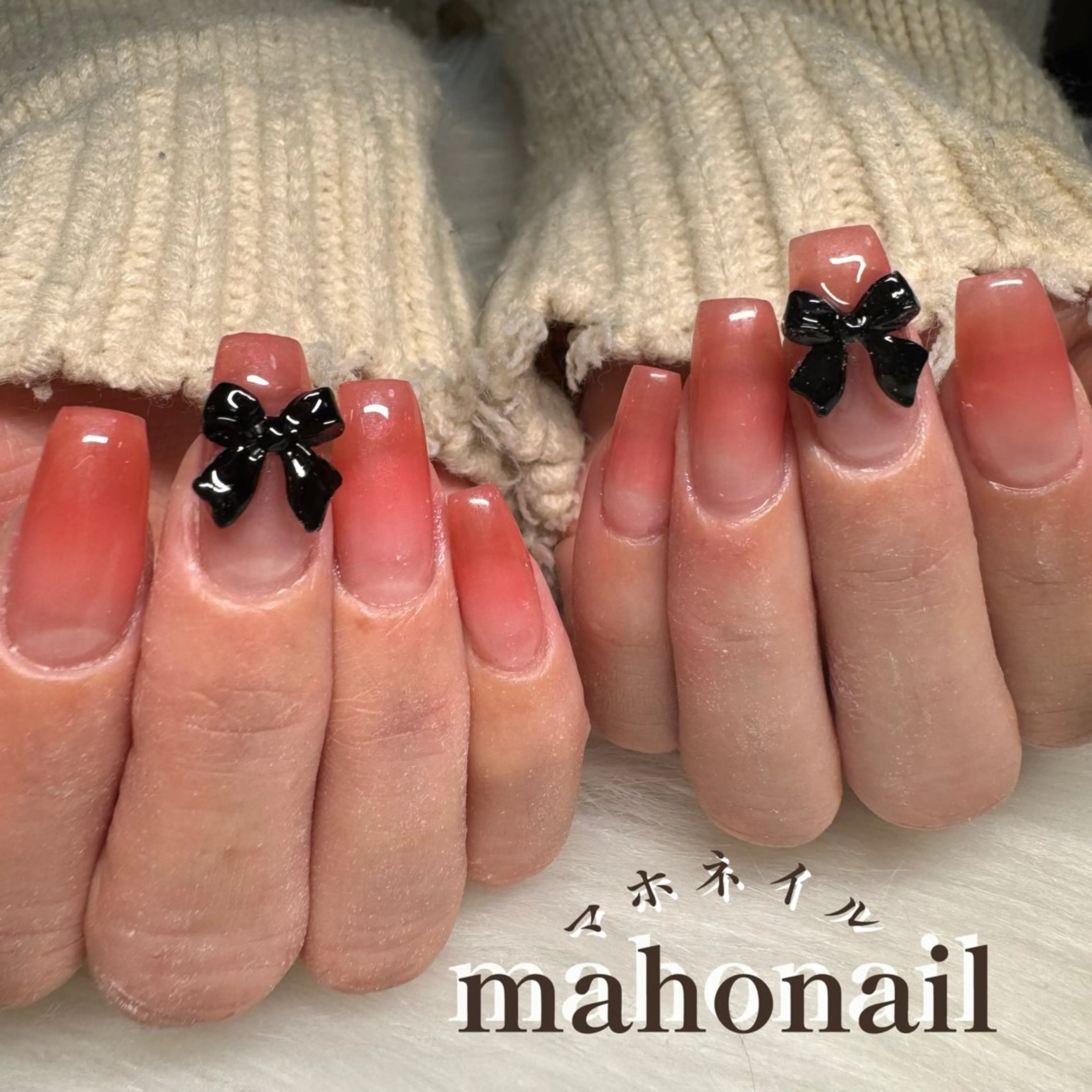 ネイル グラデーション ワンカラーネイル リボン maho nail マホネイルのネイルデザイン