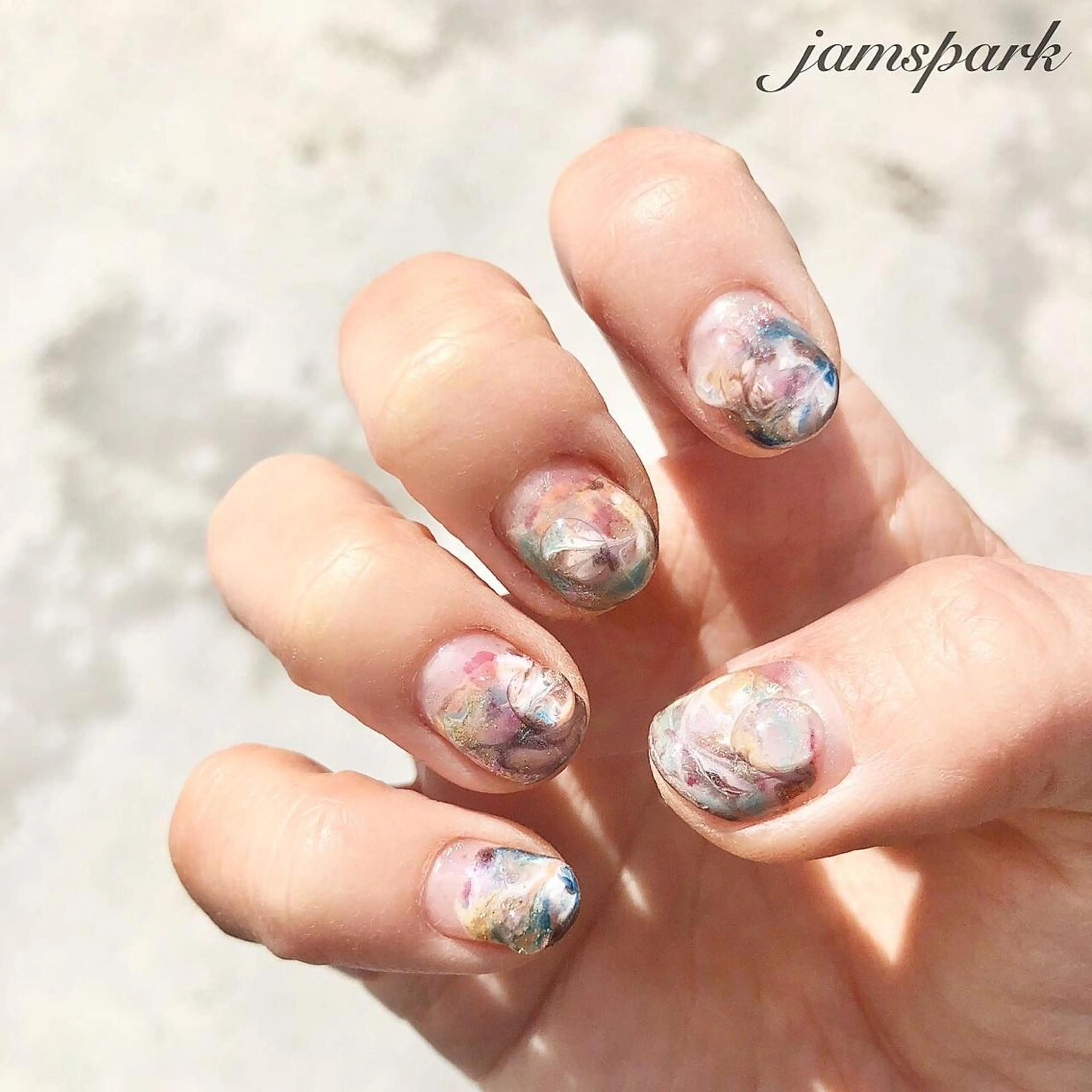 ネイル ジェルネイル 大理石ネイル(マーブル) ニュアンスネイル ショートネイル ハンドネイル jamspark ✨のネイルデザイン