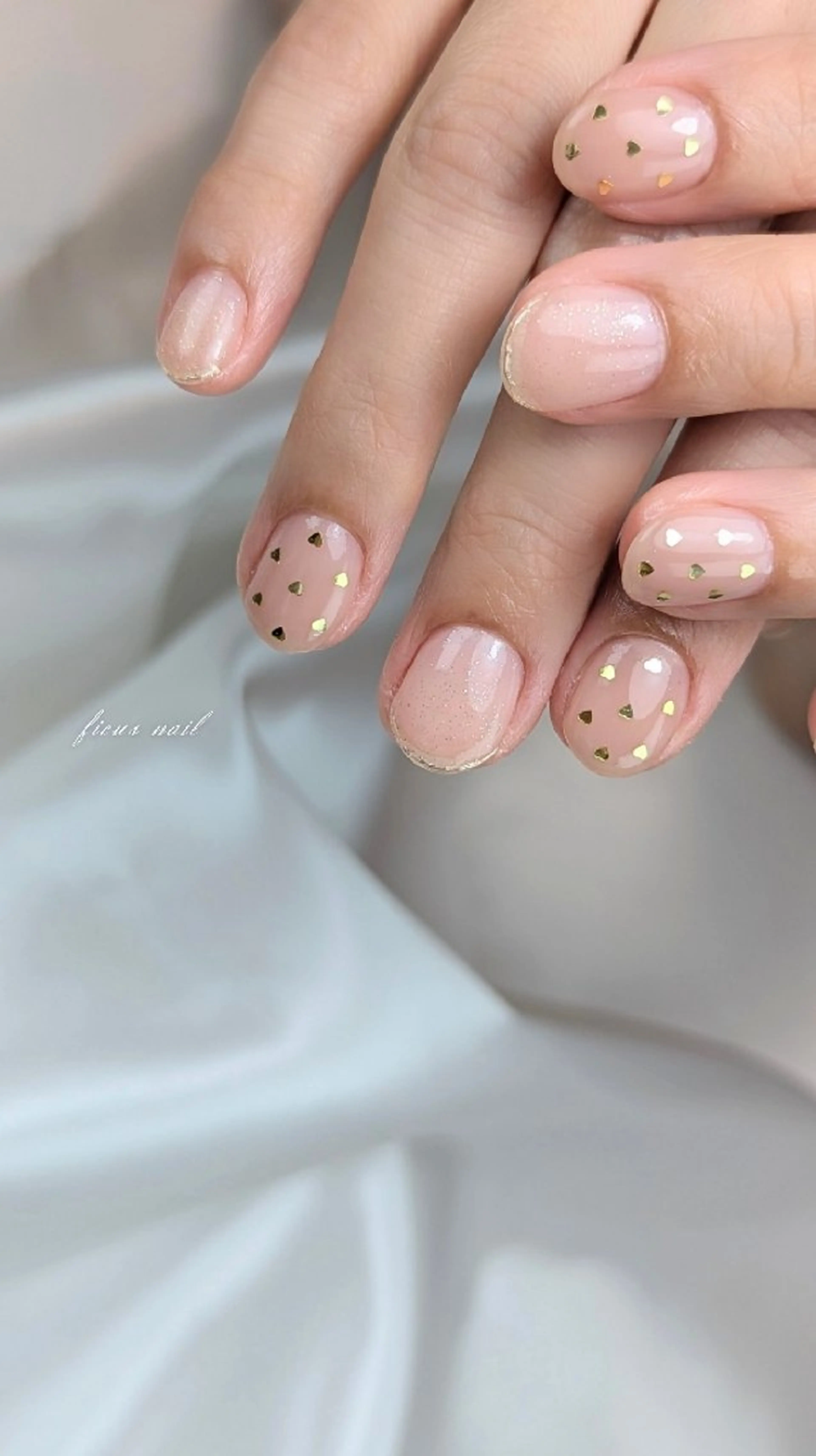 ネイル ハート オフィスネイル ピンク ピンクベージュ ショートネイル ハンドネイル ficus nailのネイルデザイン